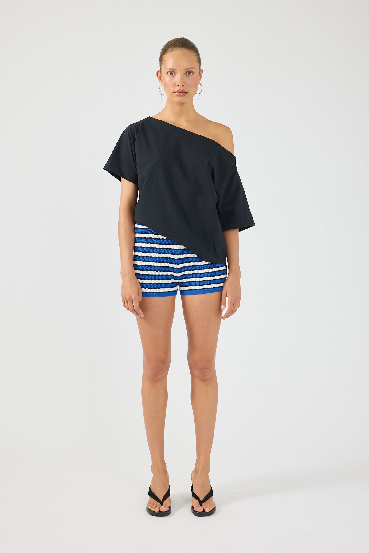 Perfect Stranger Dawn Crochet Mini Shorts Blue Stripe