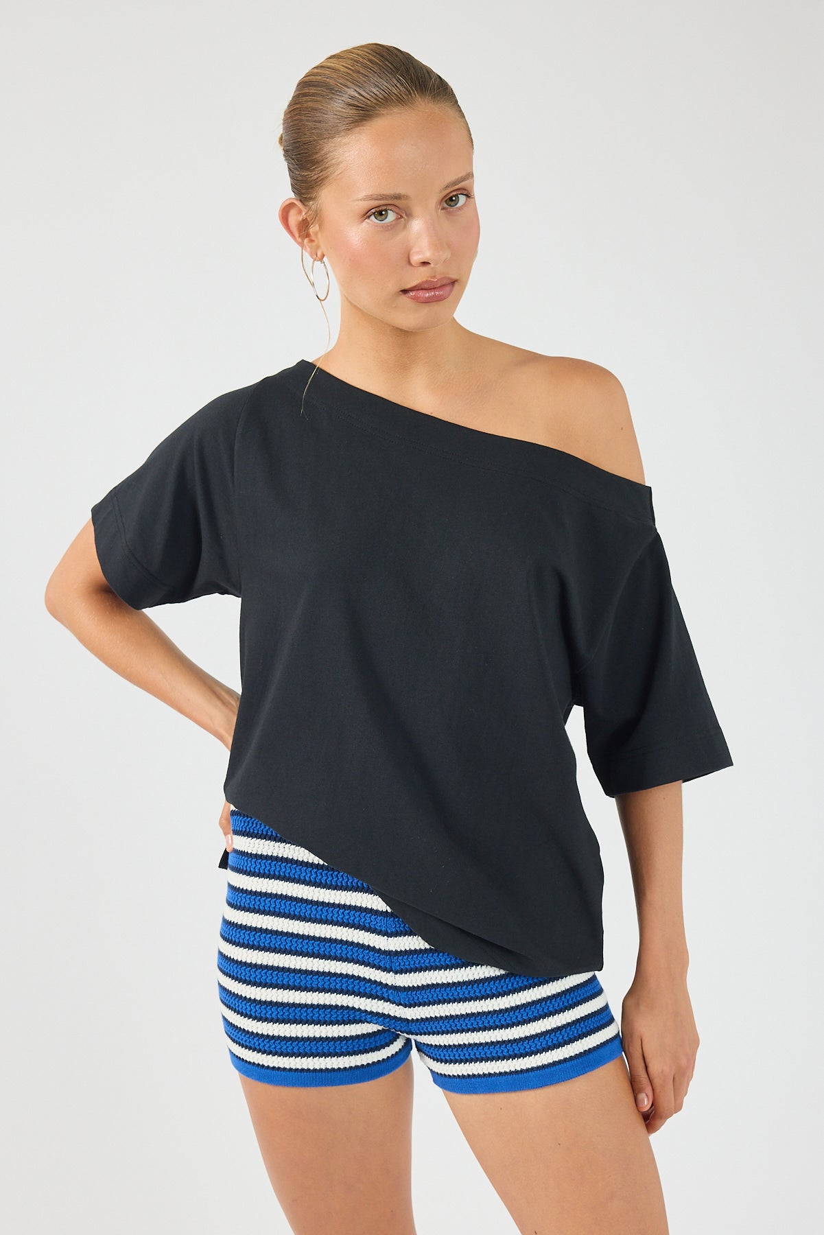 Perfect Stranger Dawn Crochet Mini Shorts Blue Stripe