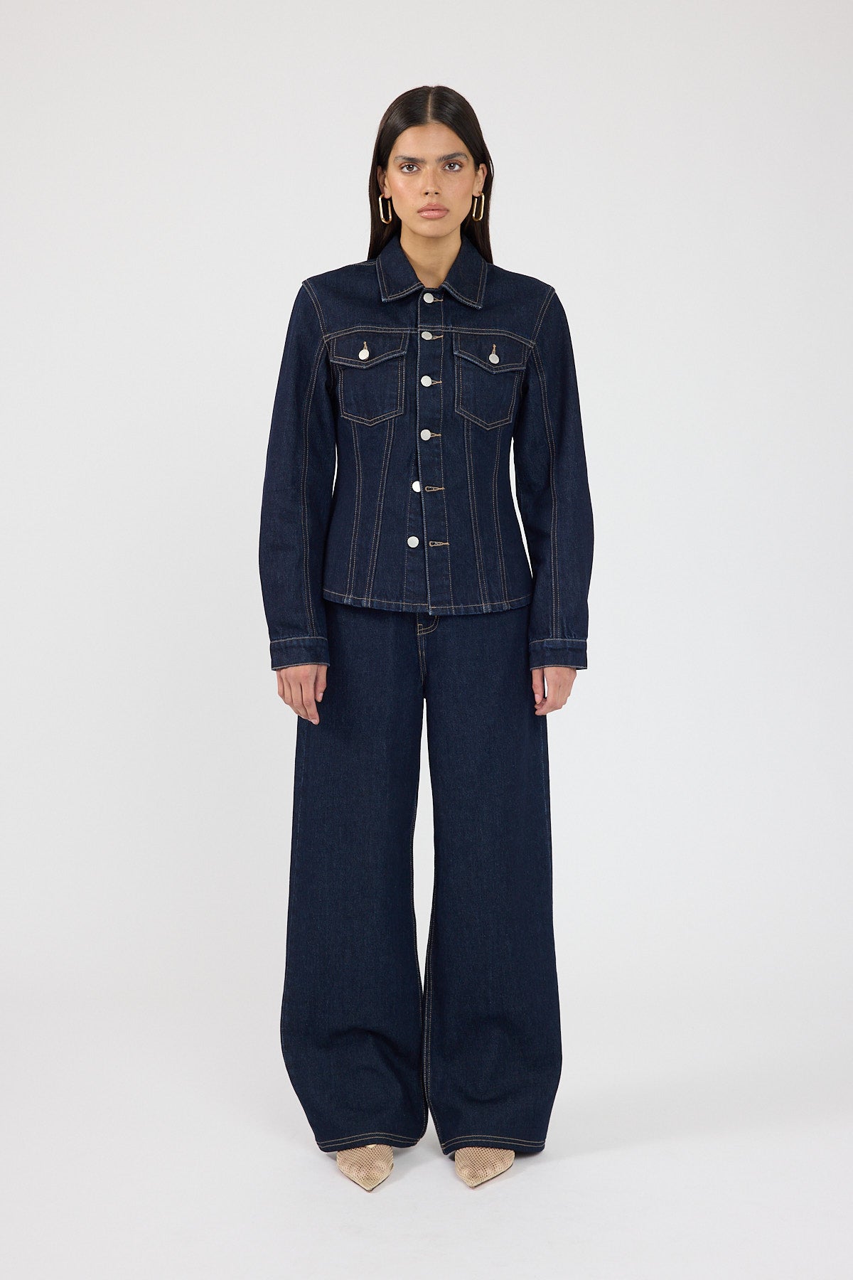 Perfect Stranger Spencer Denim Fitted Shirt Dark Blue Denim