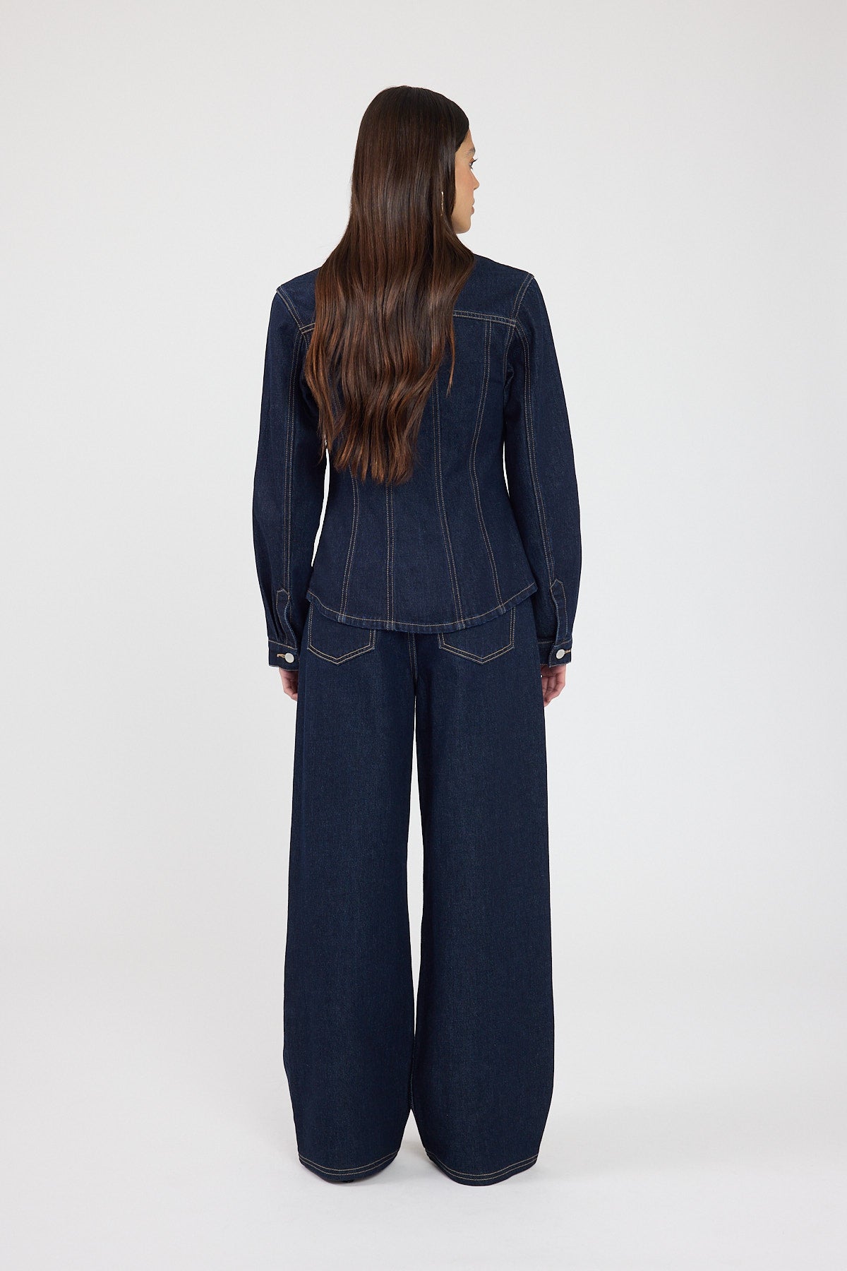 Perfect Stranger Spencer Denim Fitted Shirt Dark Blue Denim