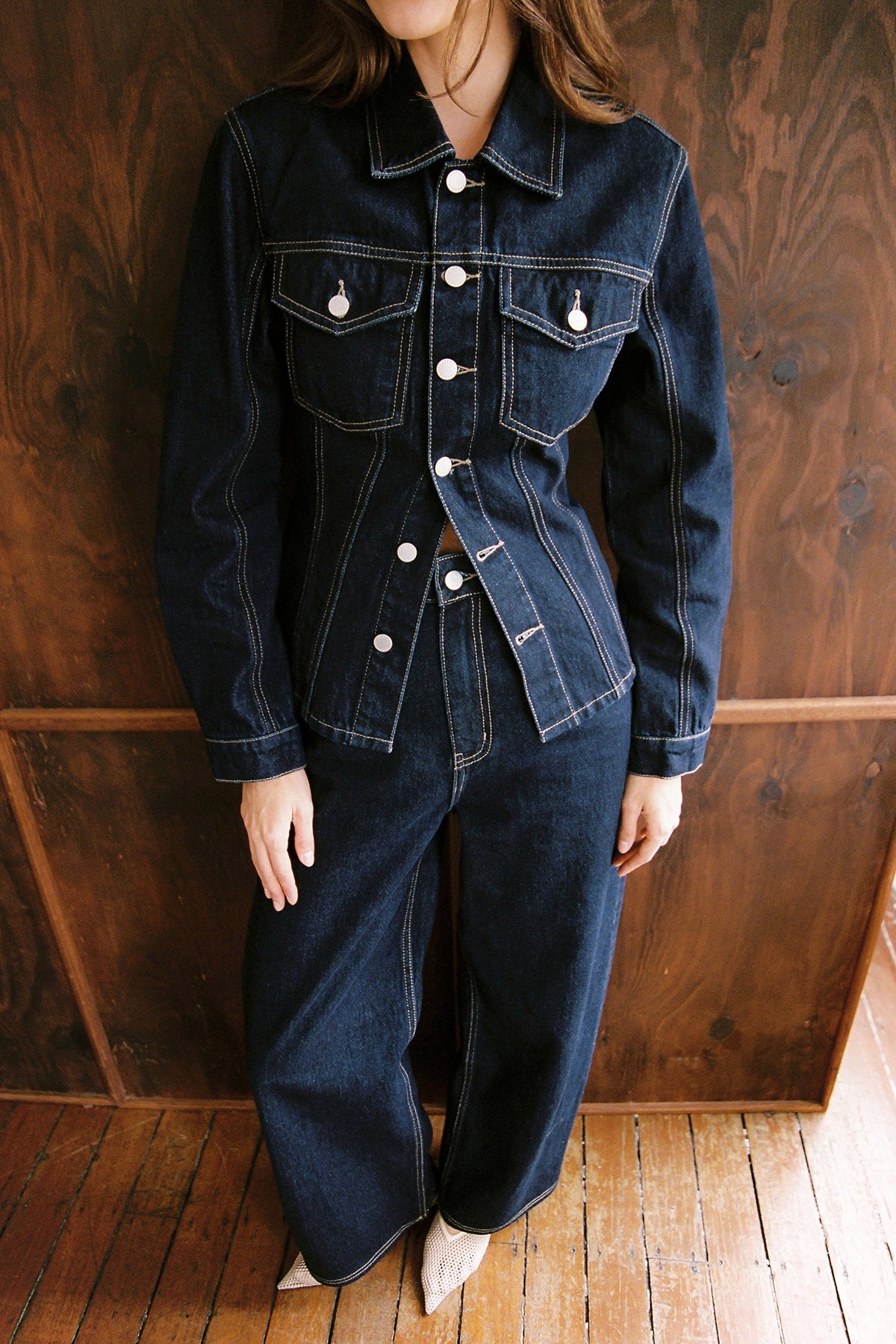 Perfect Stranger Spencer Denim Fitted Shirt Dark Blue Denim