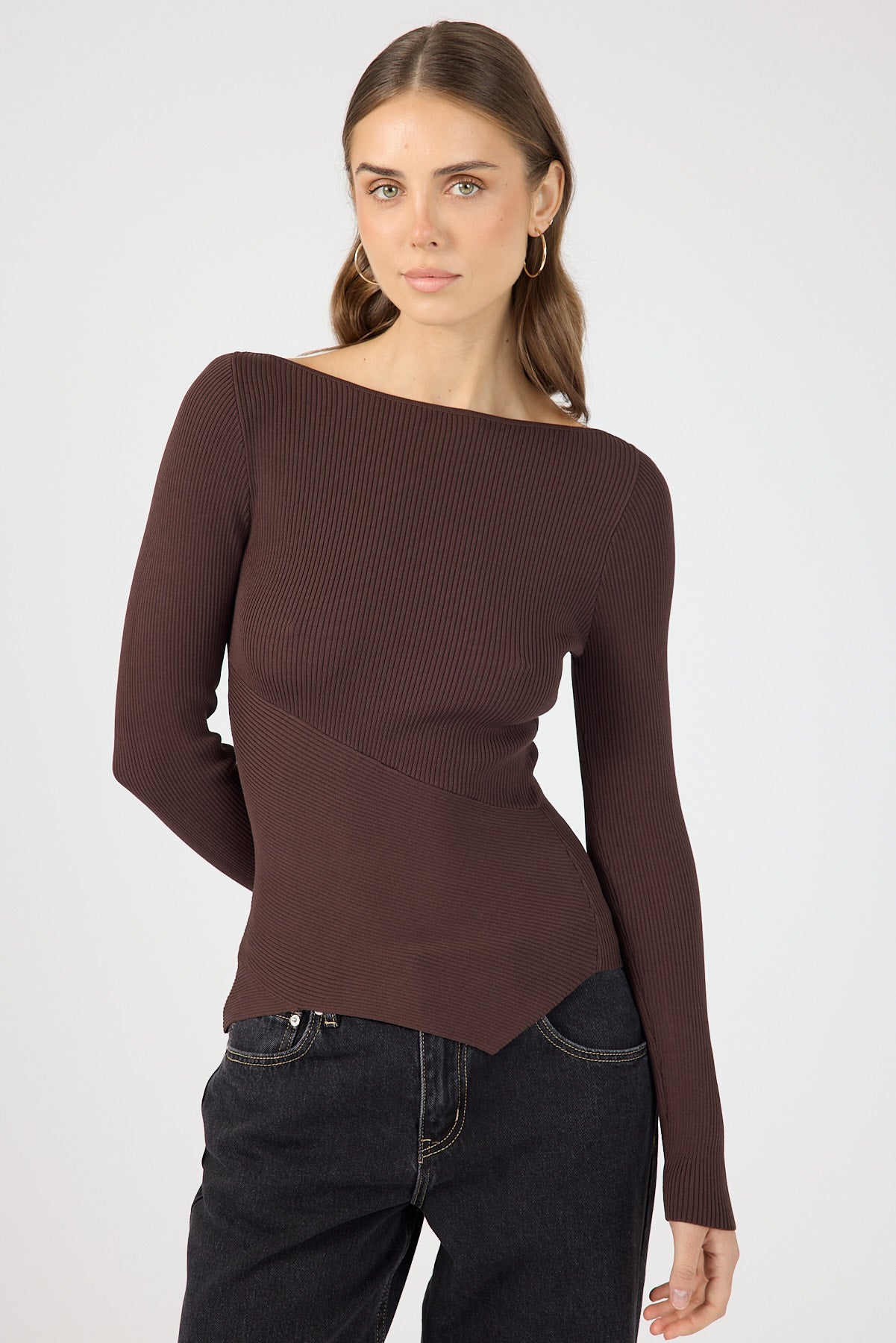 Perfect Stranger Bessie Knit Long Sleeve Top Brown