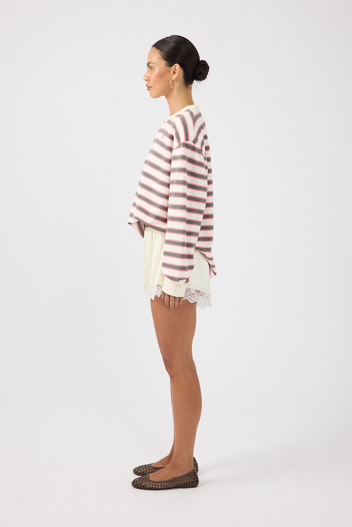 Perfect Stranger Francis Stripe V-Neck Rugby Pink/ Khaki Stripe