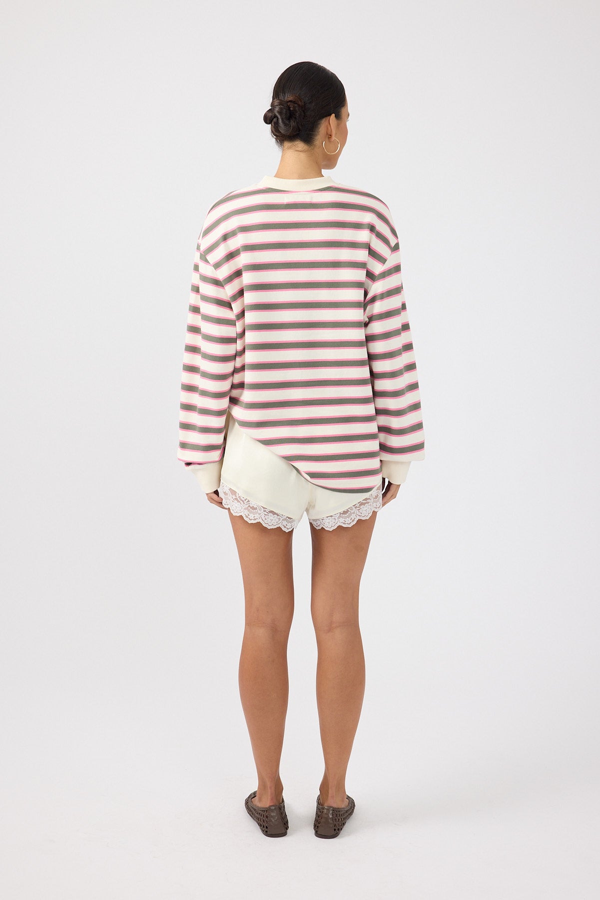 Perfect Stranger Francis Stripe V-Neck Rugby Pink/ Khaki Stripe