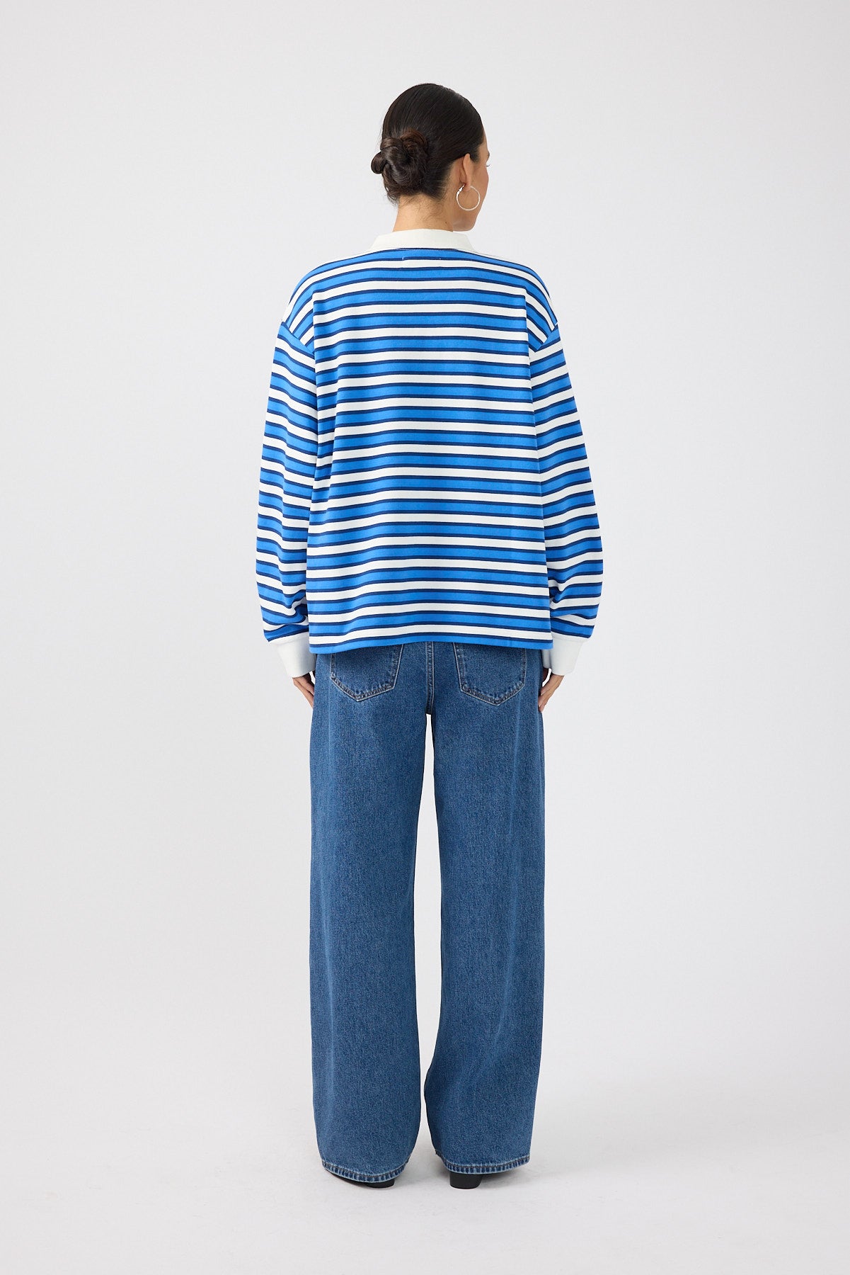Perfect Stranger Leon Stripe Rugby Fleece Top Blue Stripe