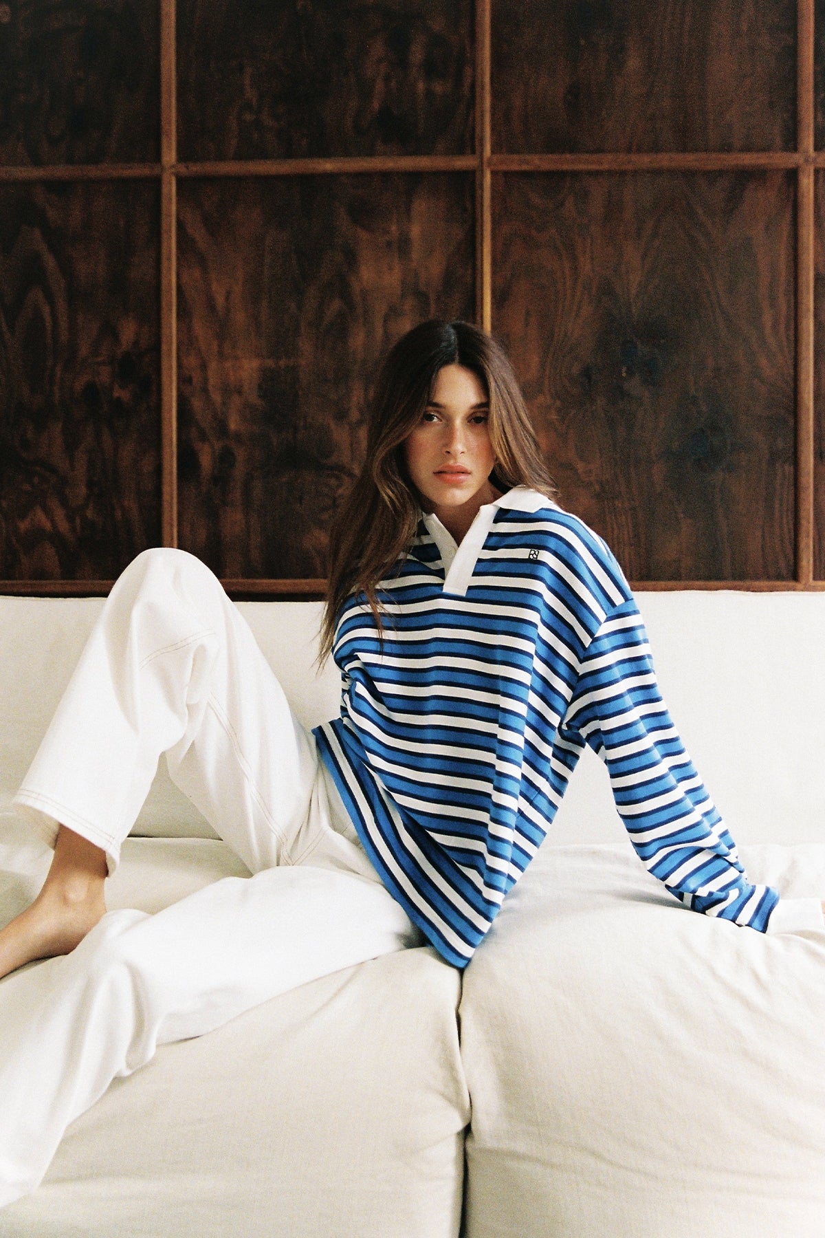 Perfect Stranger Leon Stripe Rugby Fleece Top Blue Stripe