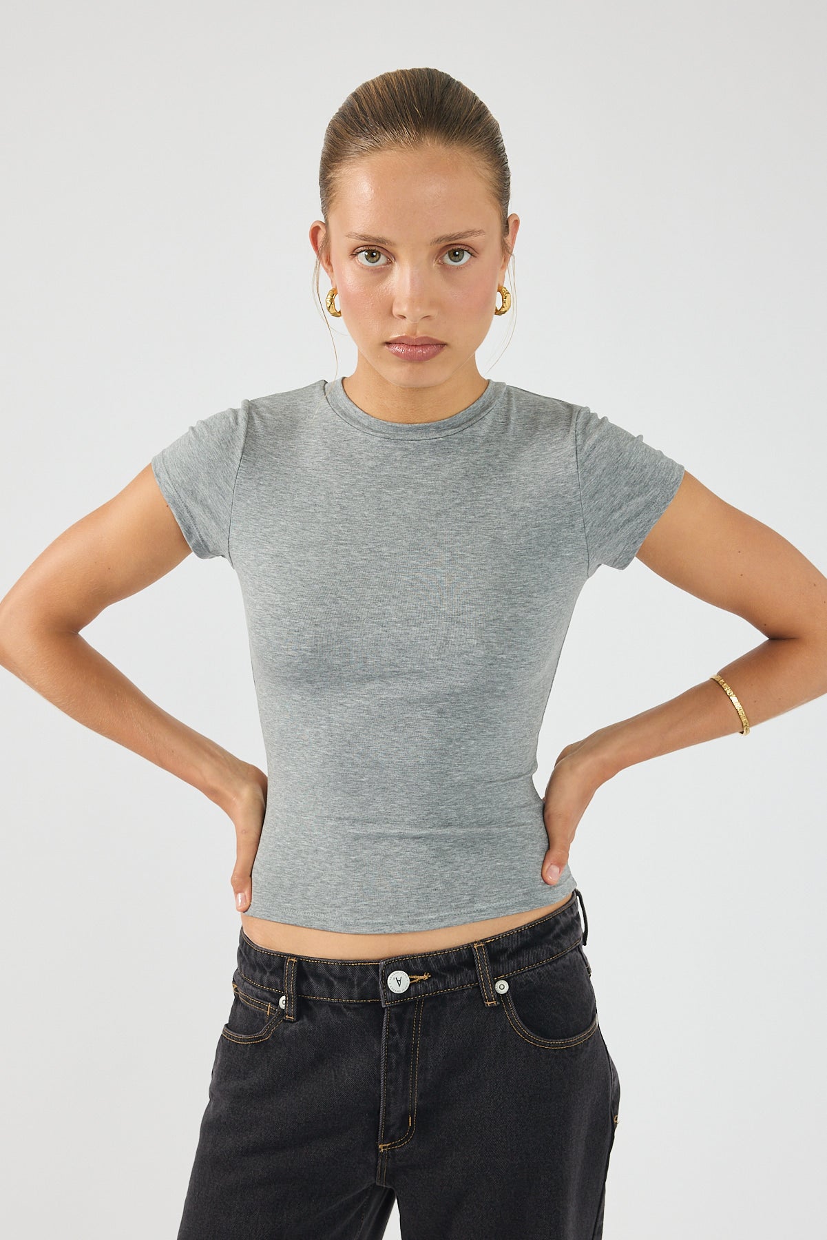 Perfect Stranger Longline Cap Sleeve Tee Grey Marle