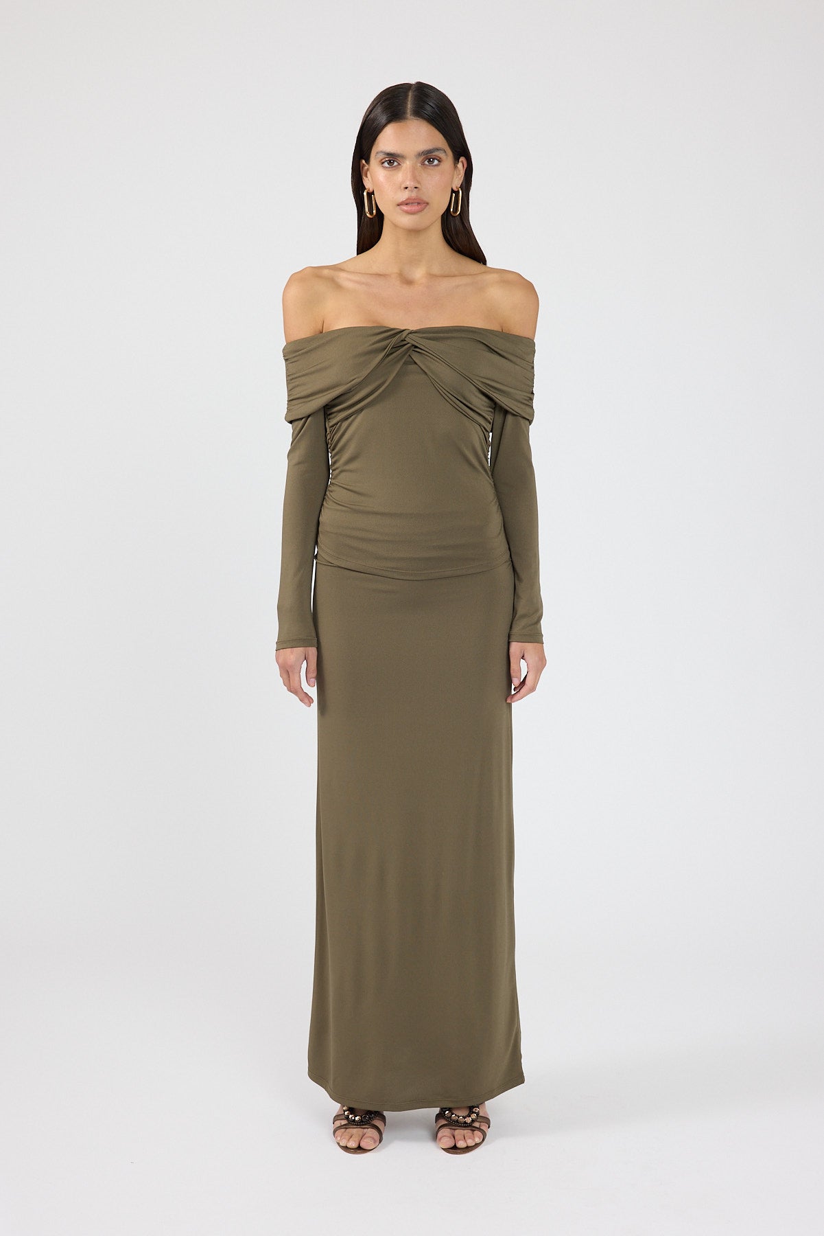 Perfect Stranger Akira Long Sleeve Twist Top Khaki Green