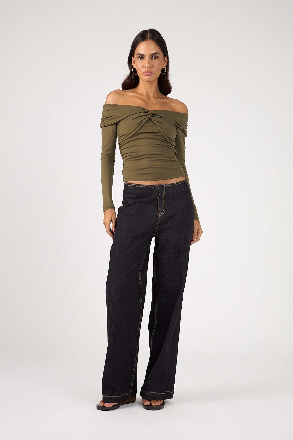 Perfect Stranger Akira Long Sleeve Twist Top Khaki Green