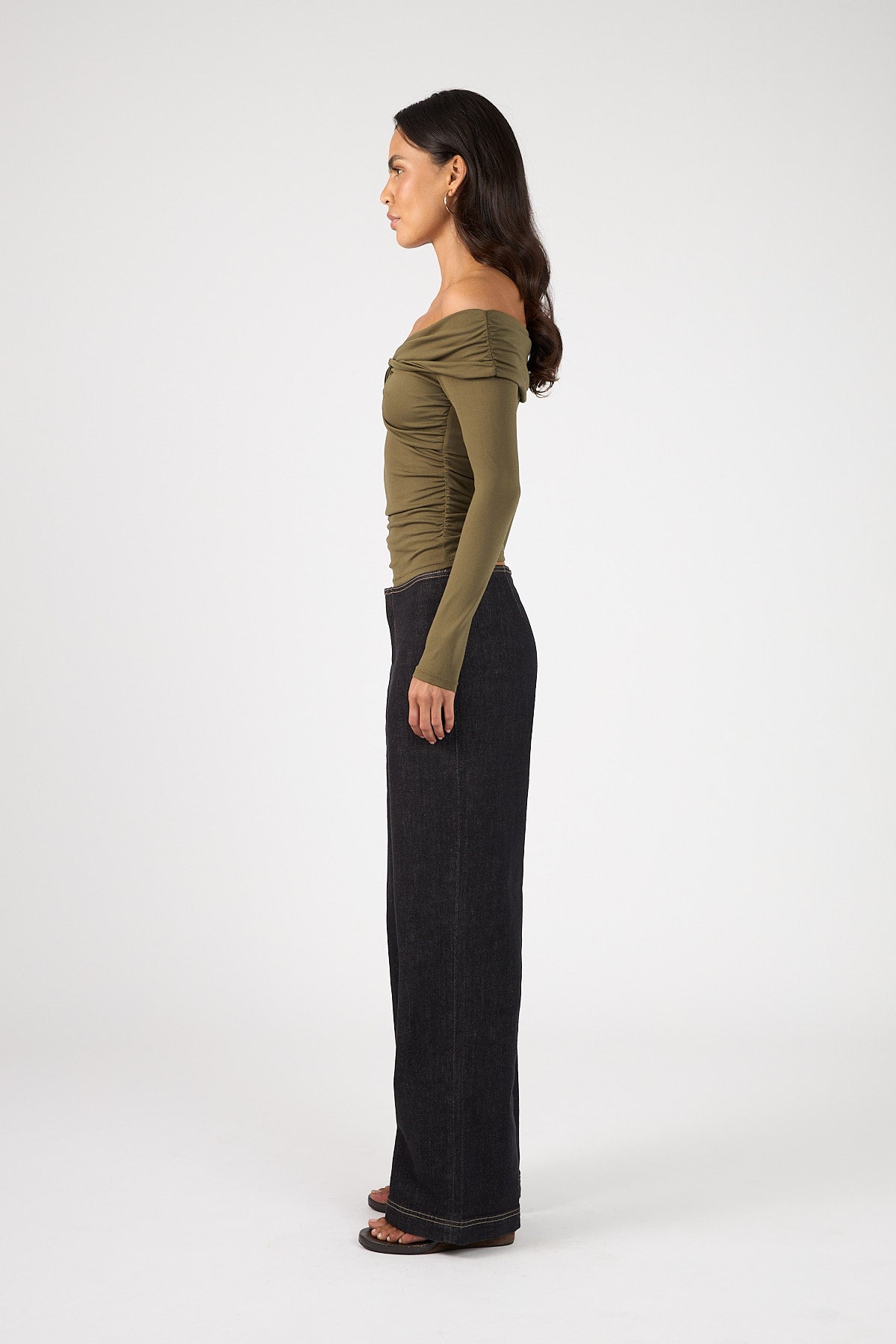 Perfect Stranger Akira Long Sleeve Twist Top Khaki Green