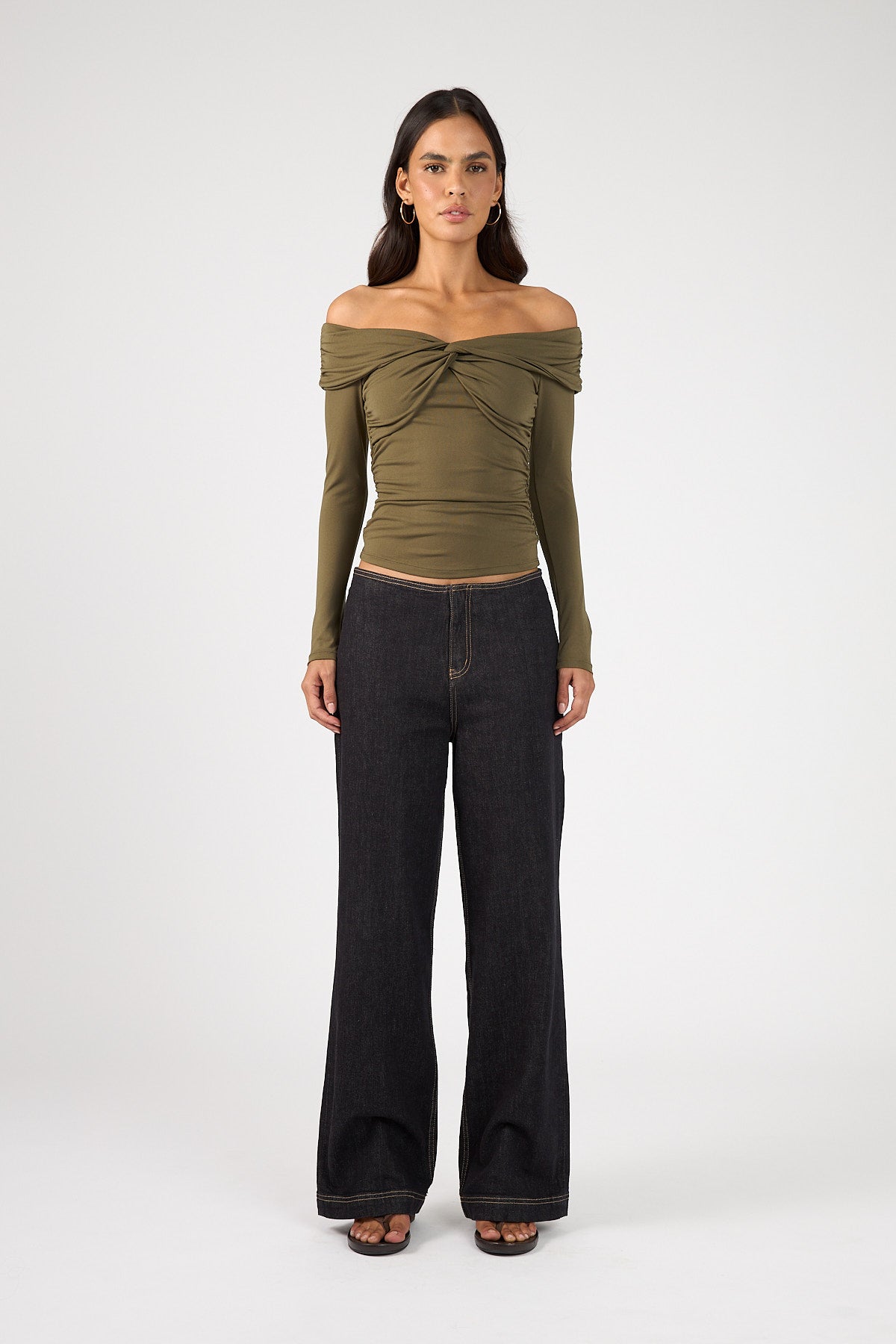 Perfect Stranger Akira Long Sleeve Twist Top Khaki Green