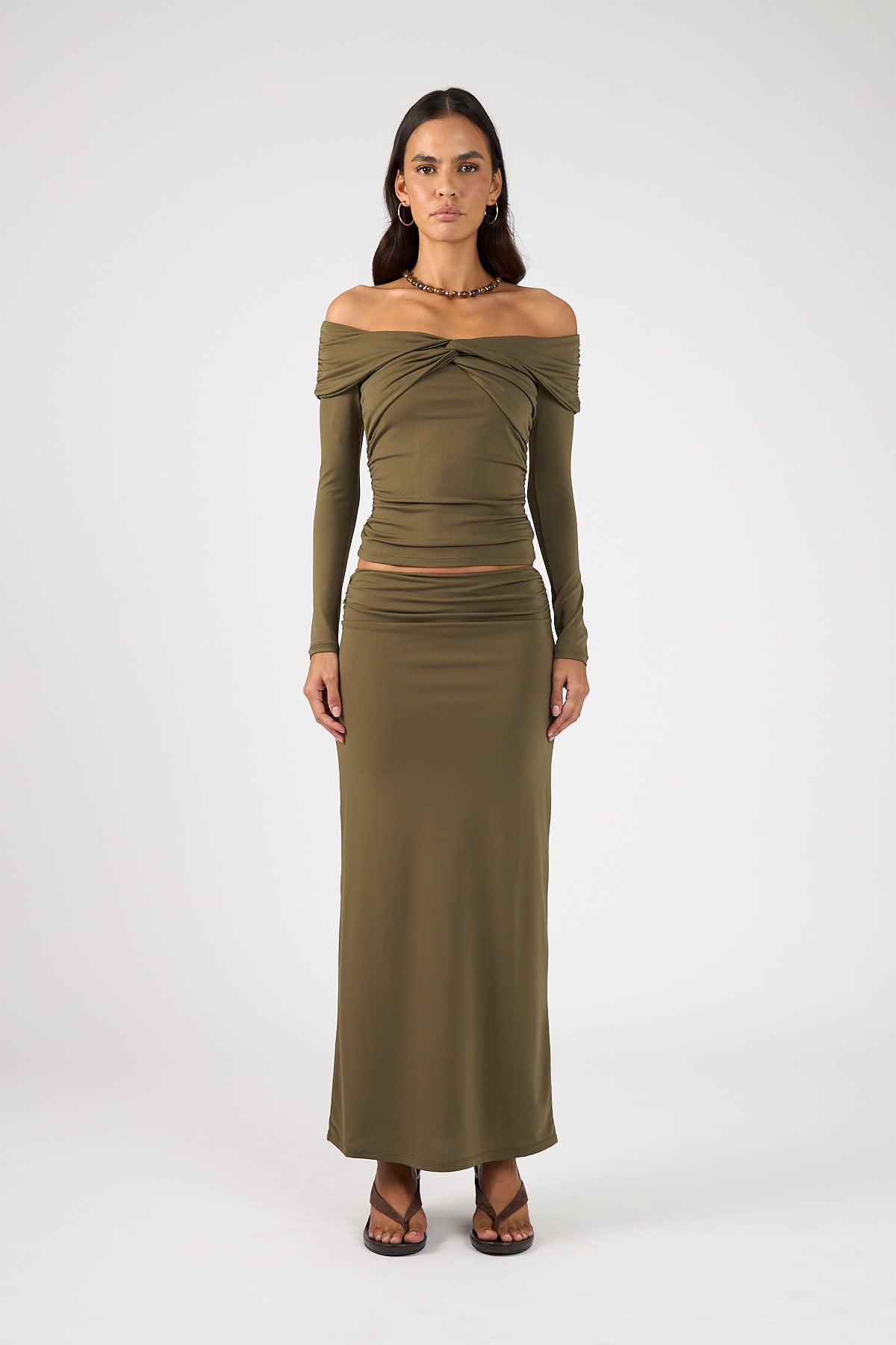 Perfect Stranger Akira Long Sleeve Twist Top Khaki Green