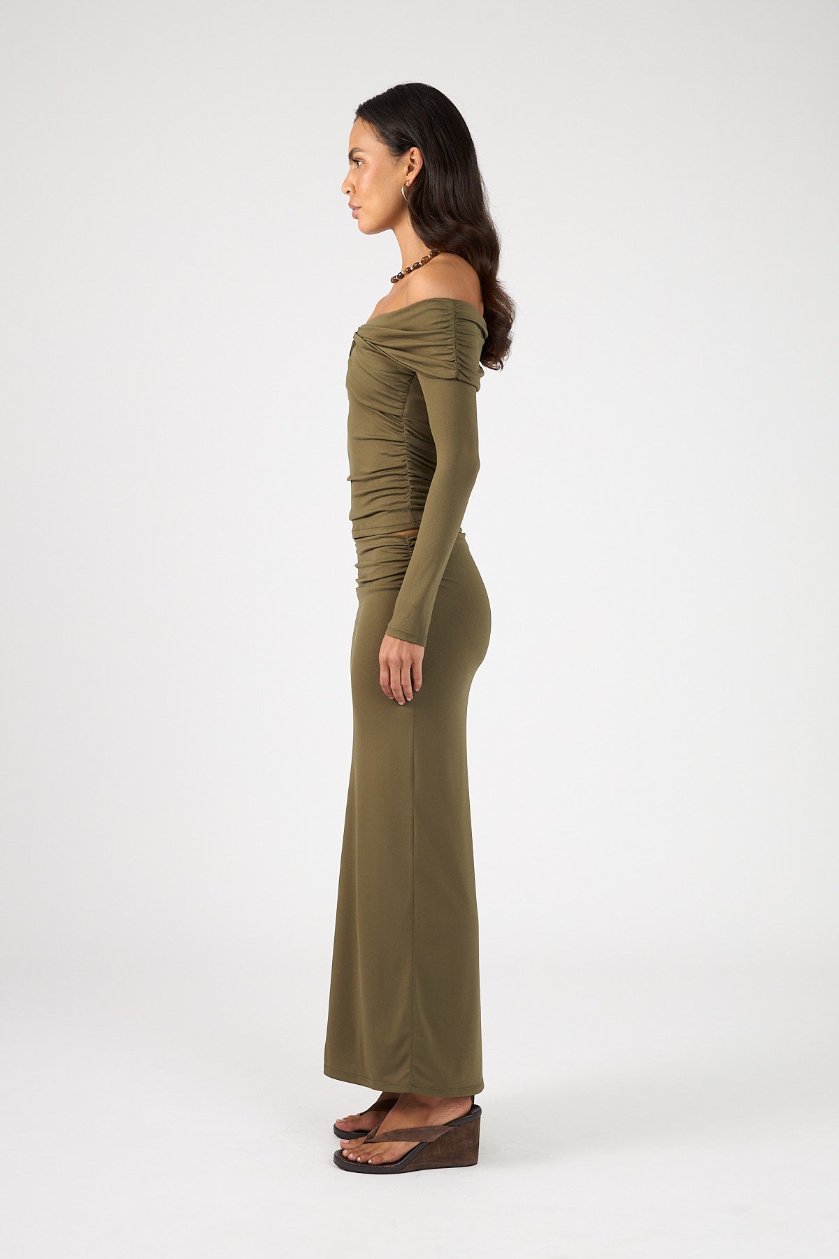 Perfect Stranger Akira Long Sleeve Twist Top Khaki Green