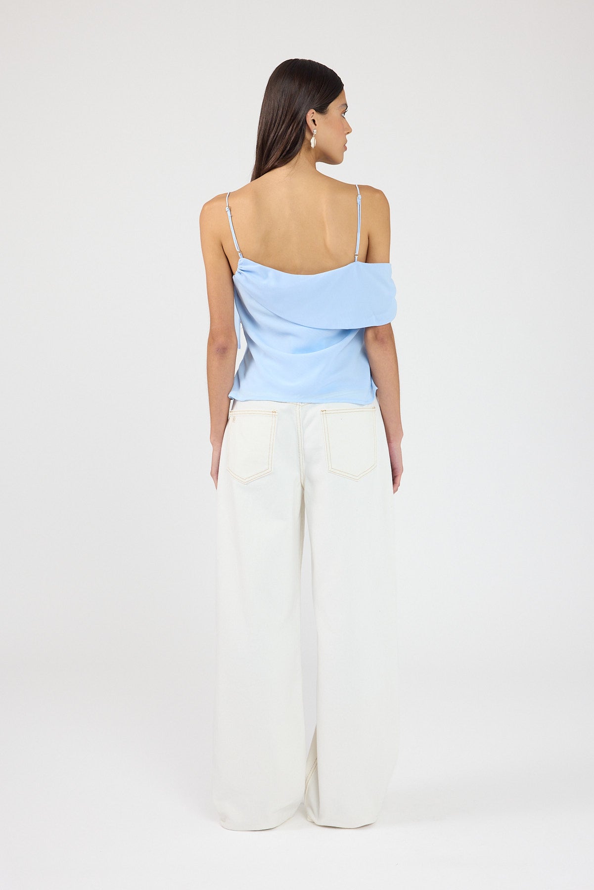 Perfect Stranger Elouise Draped Shoulder Top Blue