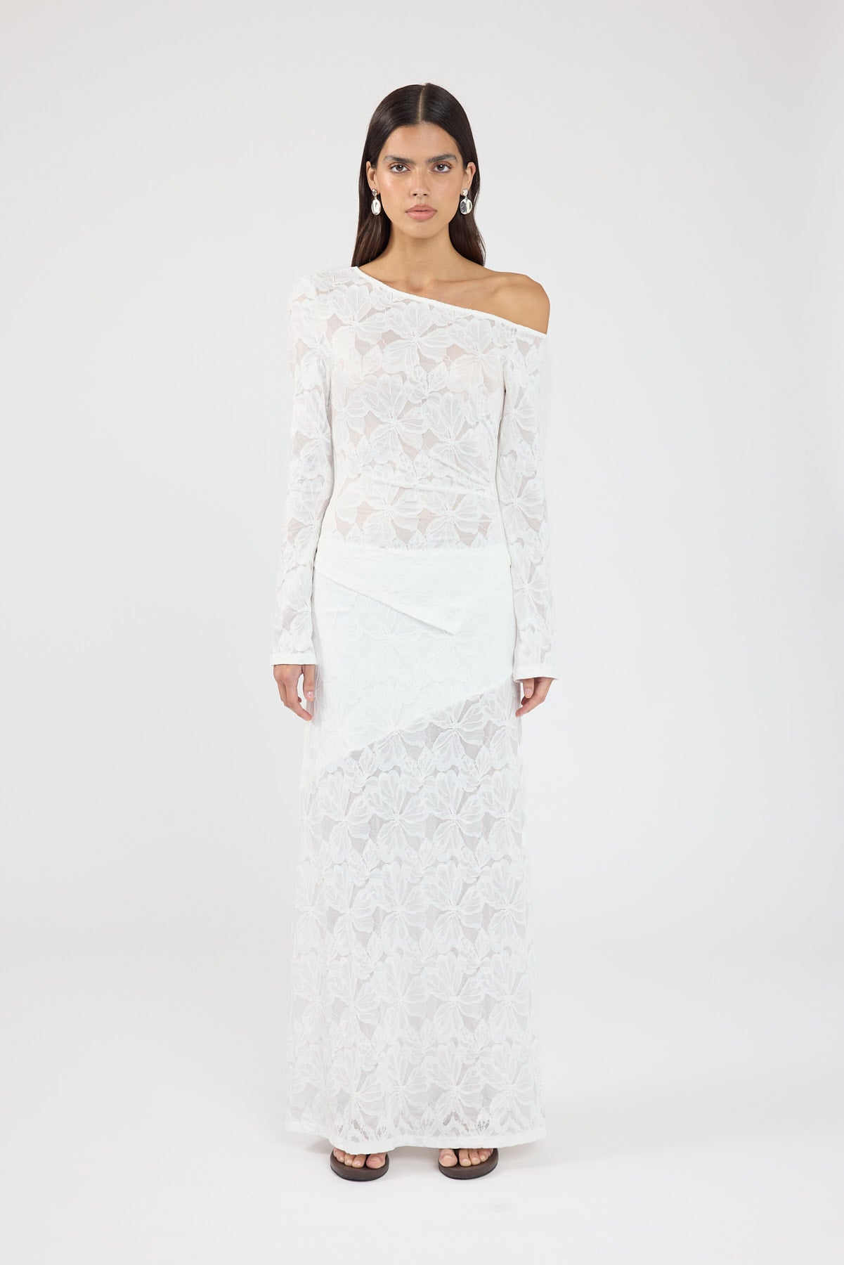 Perfect Stranger Dotty Lace Aysmmetrical Top White