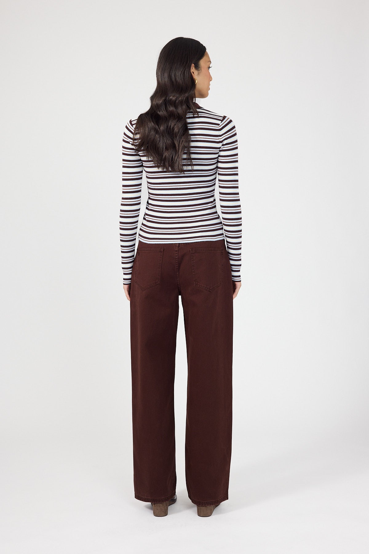 Perfect Stranger Bettina Knit Long Sleeve Polo Brown Stripe