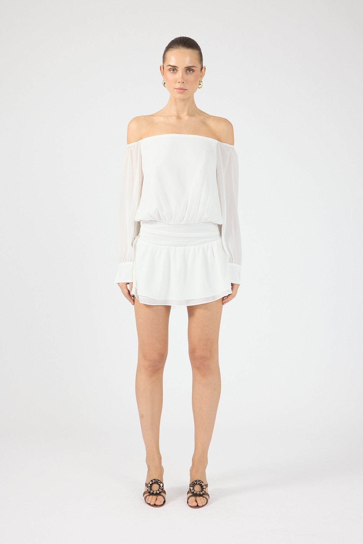 Perfect Stranger Carrie Off Shoulder Mini Dress Cream