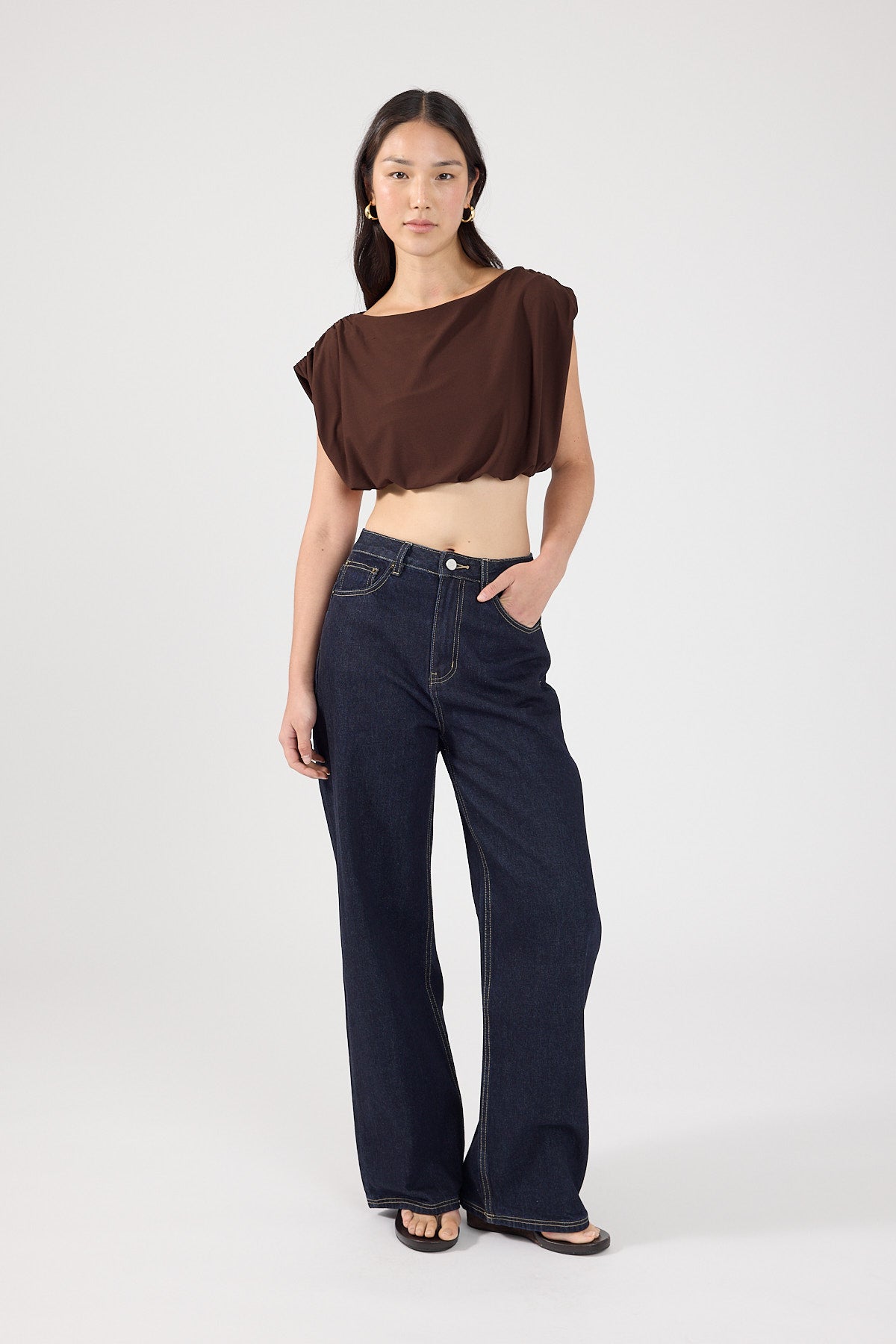 Perfect Stranger Ariana Pleated Top Brown