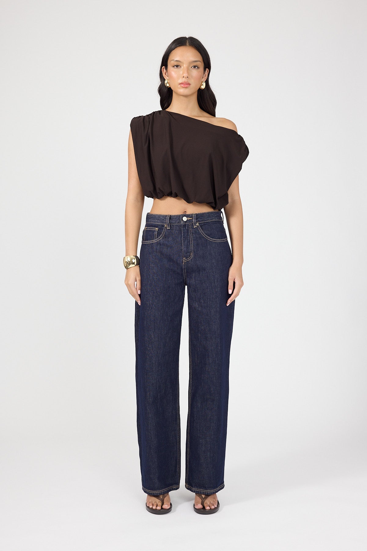 Perfect Stranger Ariana Off Shoulder Pleated Top Brown