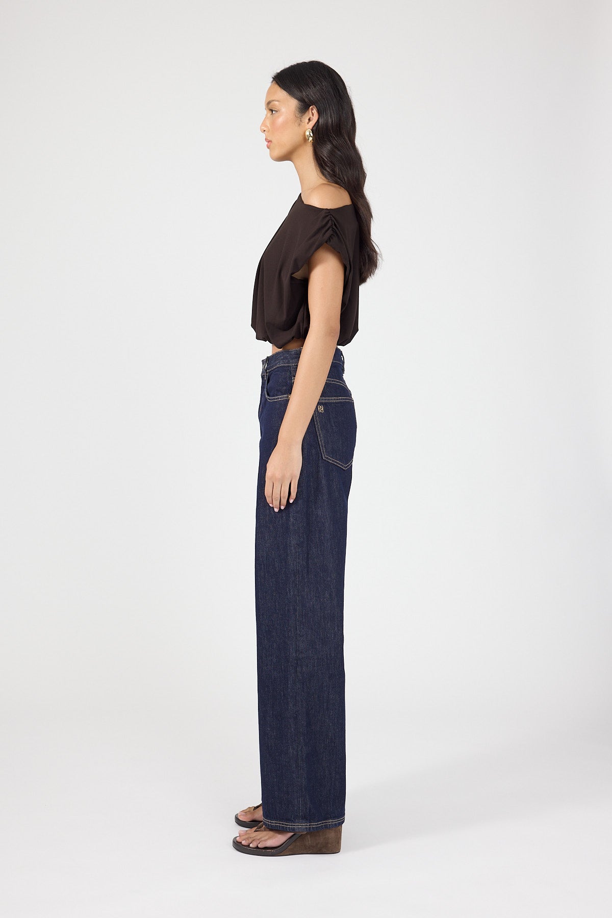 Perfect Stranger Ariana Off Shoulder Pleated Top Brown