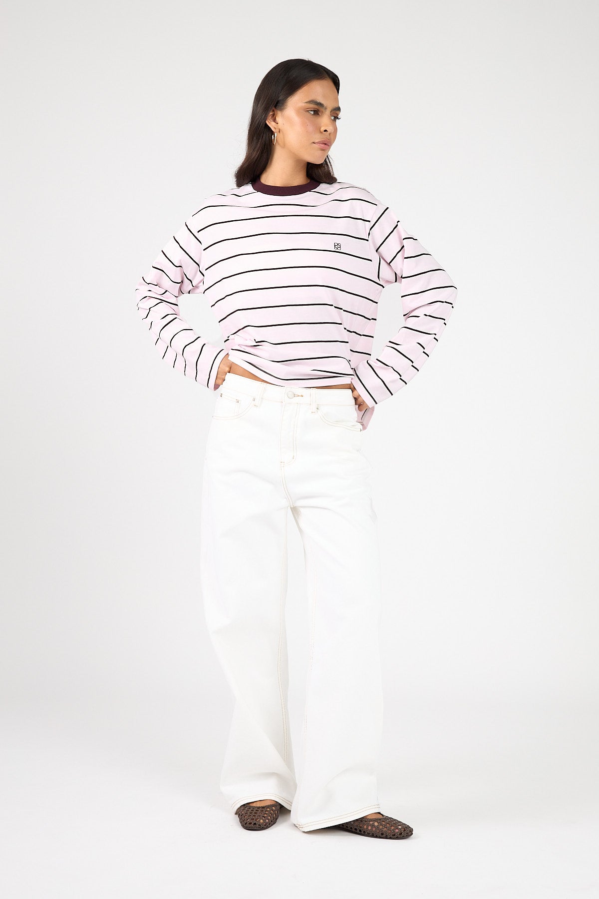 Perfect Stranger Campbell Stripe Long Sleeve T-Shirt Pink Stripe