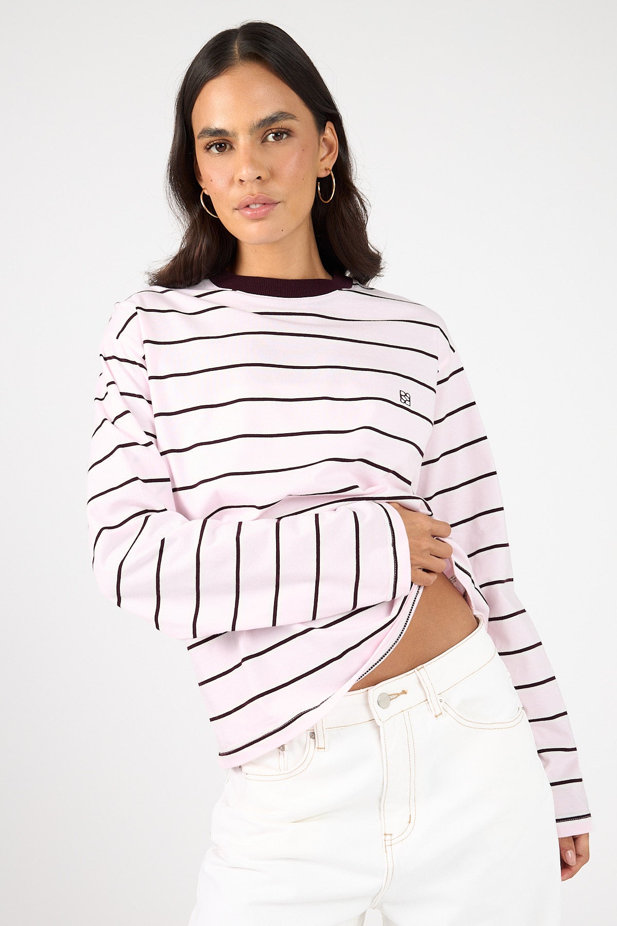 Perfect Stranger Campbell Stripe Long Sleeve T-Shirt Pink Stripe