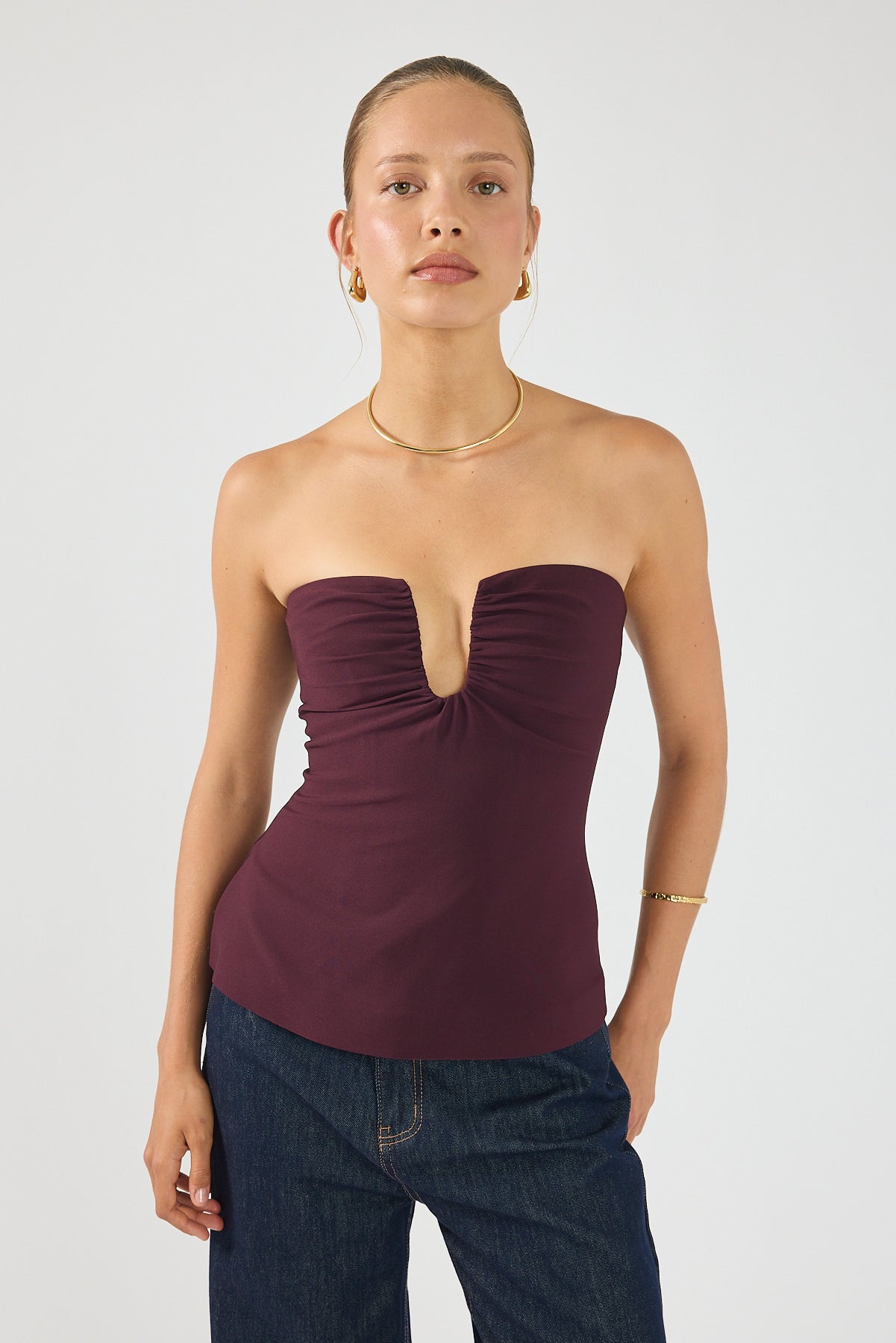 Perfect Stranger Alba Strapless Top Plum