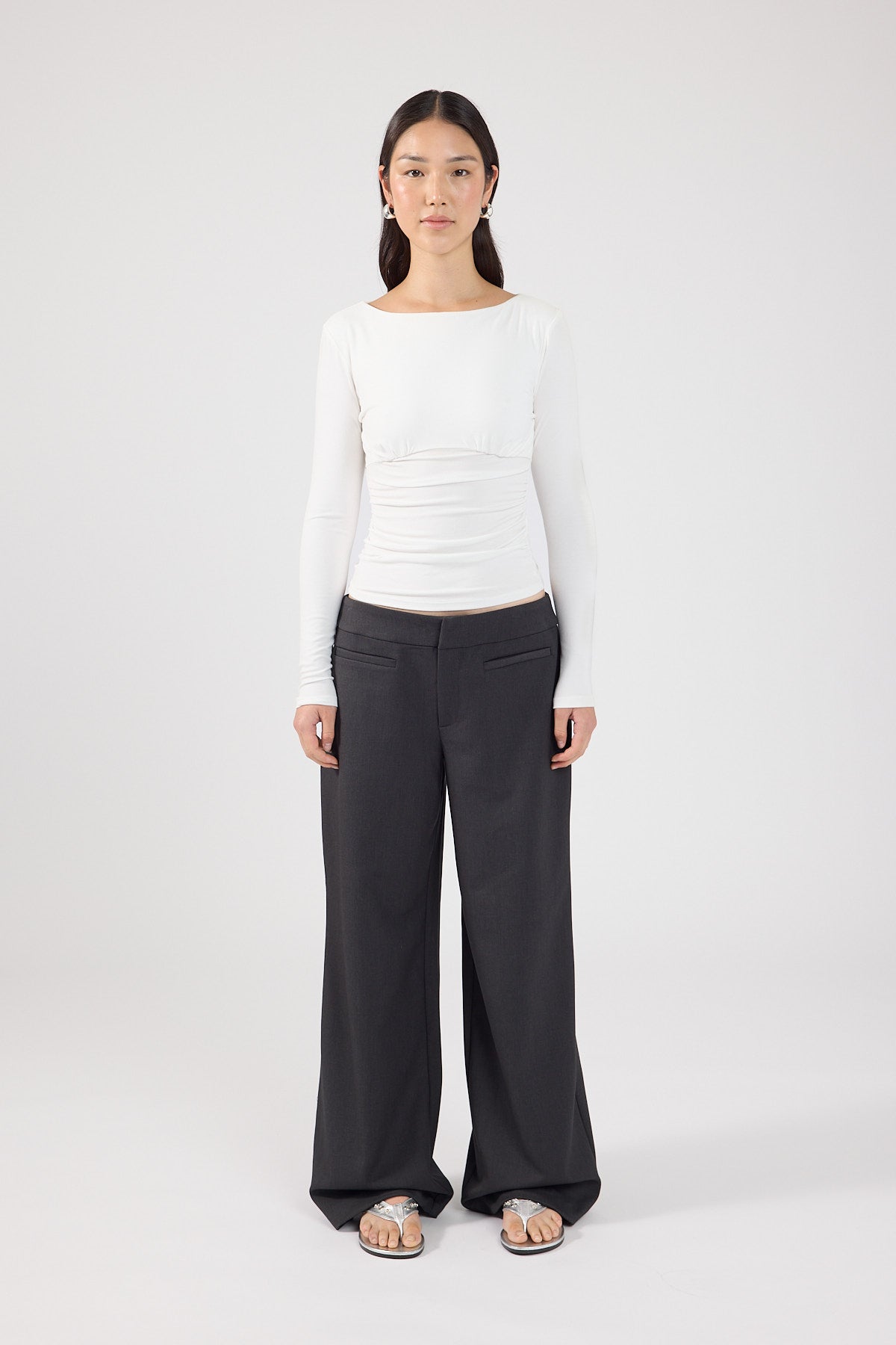 Perfect Stranger Kai Boat Neck Long Sleeve Top White