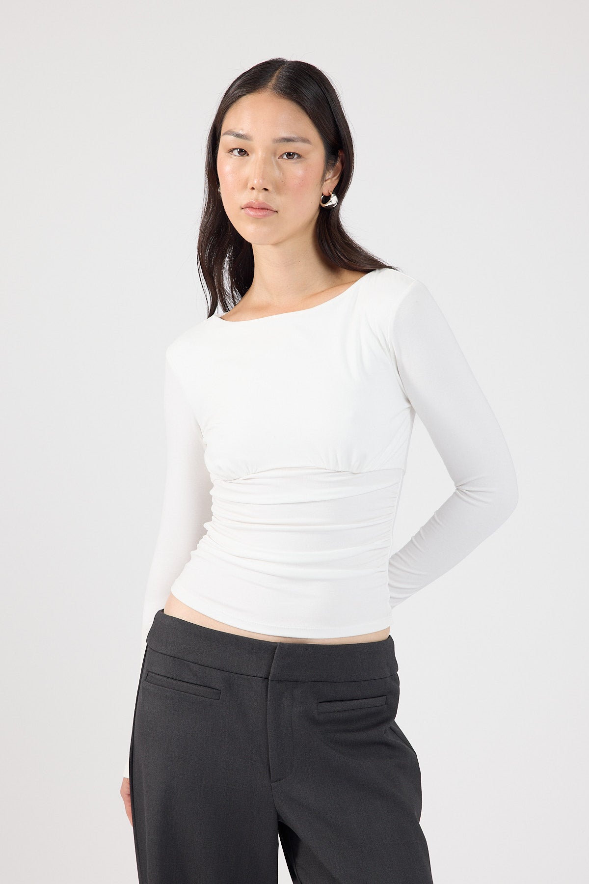 Perfect Stranger Kai Boat Neck Long Sleeve Top White