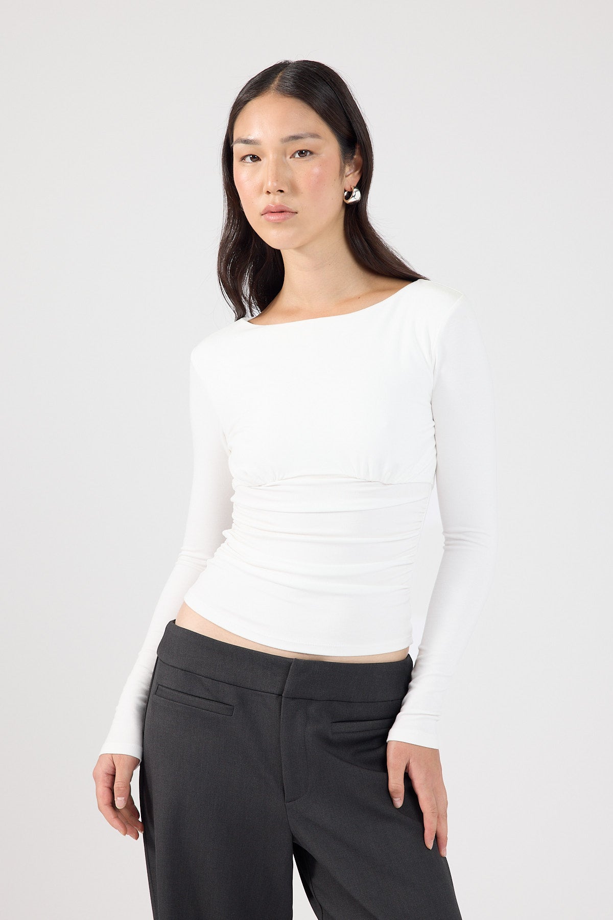 Perfect Stranger Kai Boat Neck Long Sleeve Top White