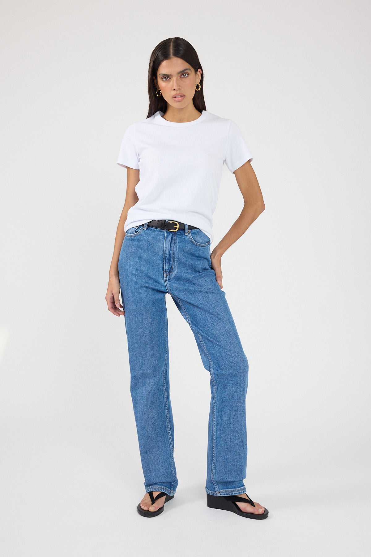 Perfect Stranger High Rise Slim Leg Jeans Mid Blue Denim