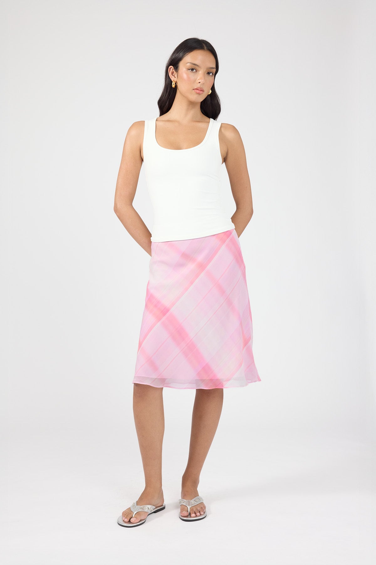 Perfect Stranger Juliet Midi Skirt Pink Check