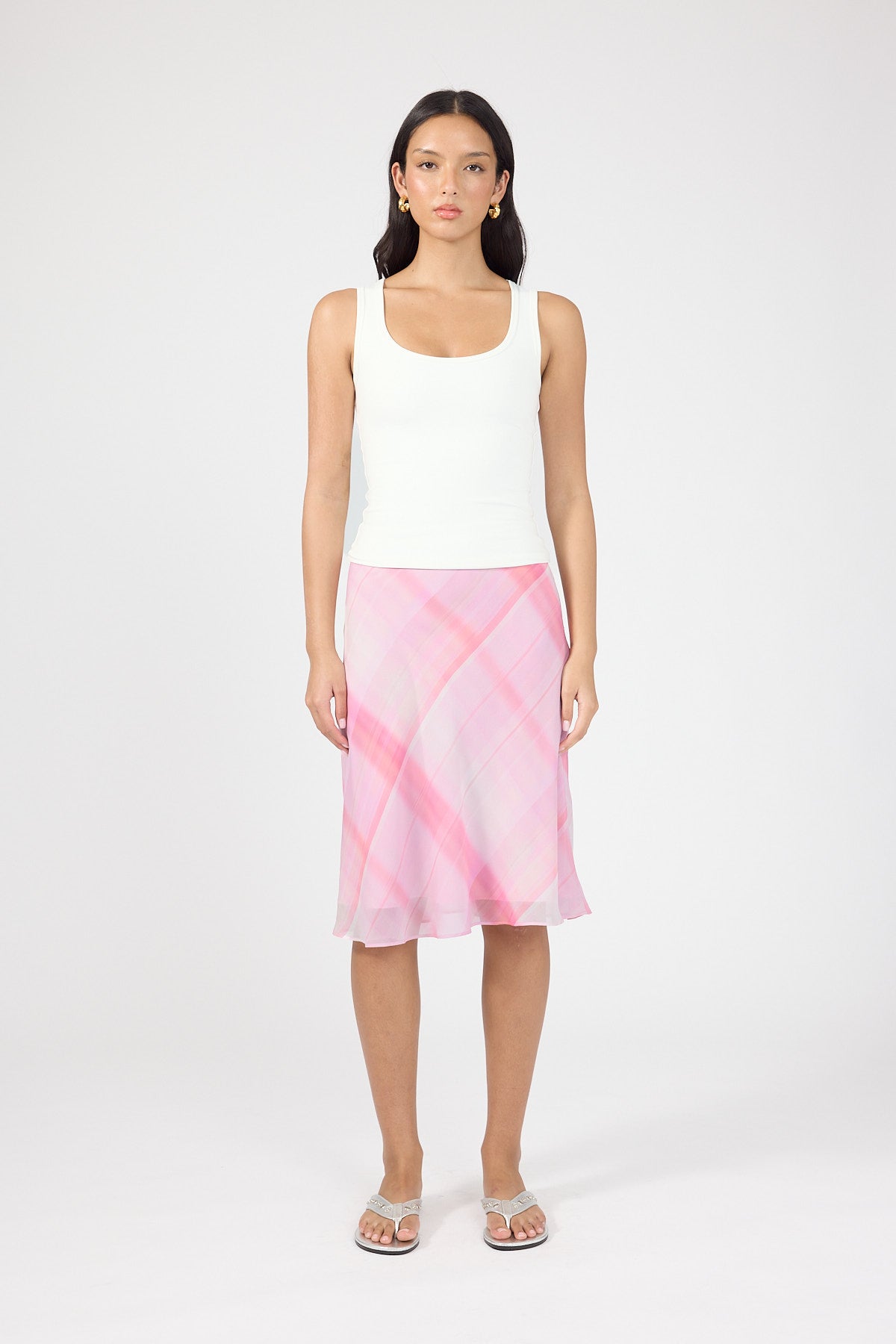 Perfect Stranger Juliet Midi Skirt Pink Check