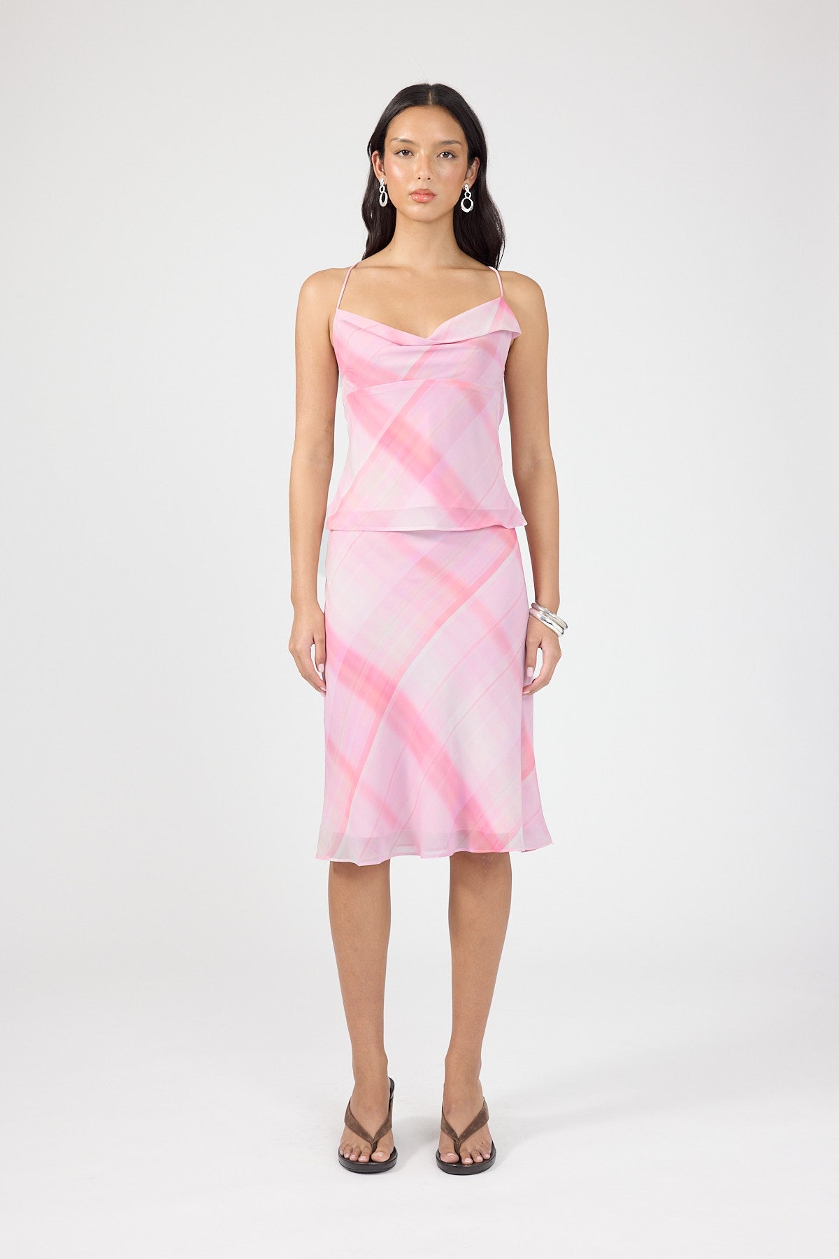 Perfect Stranger Juliet Midi Skirt Pink Check