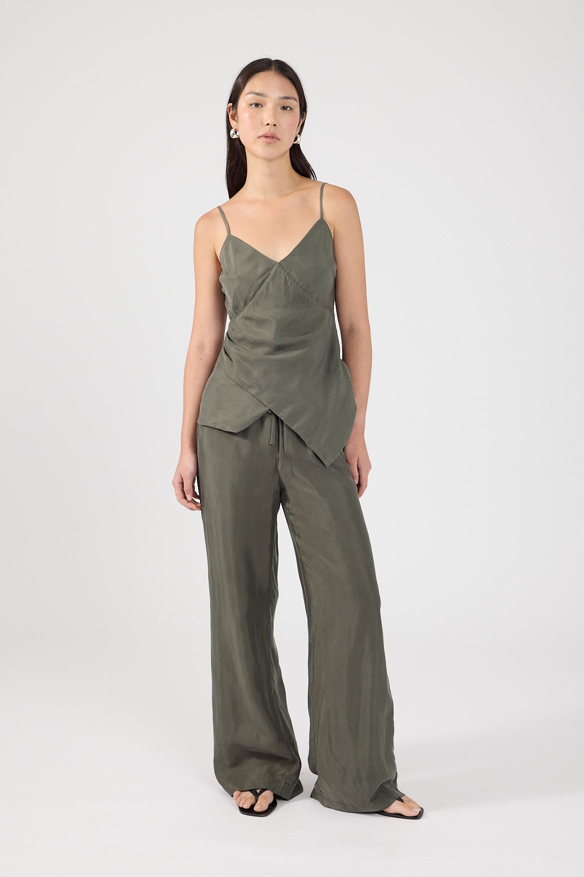 Perfect Stranger Darcy Cupro Mid Rise Pants Khaki