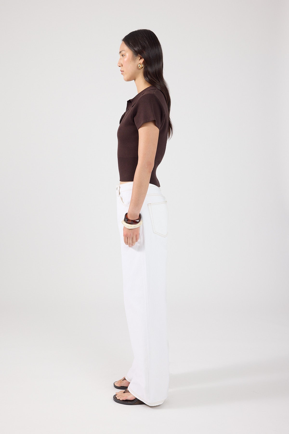 Perfect Stranger Tucker Knit Polo Top Brown