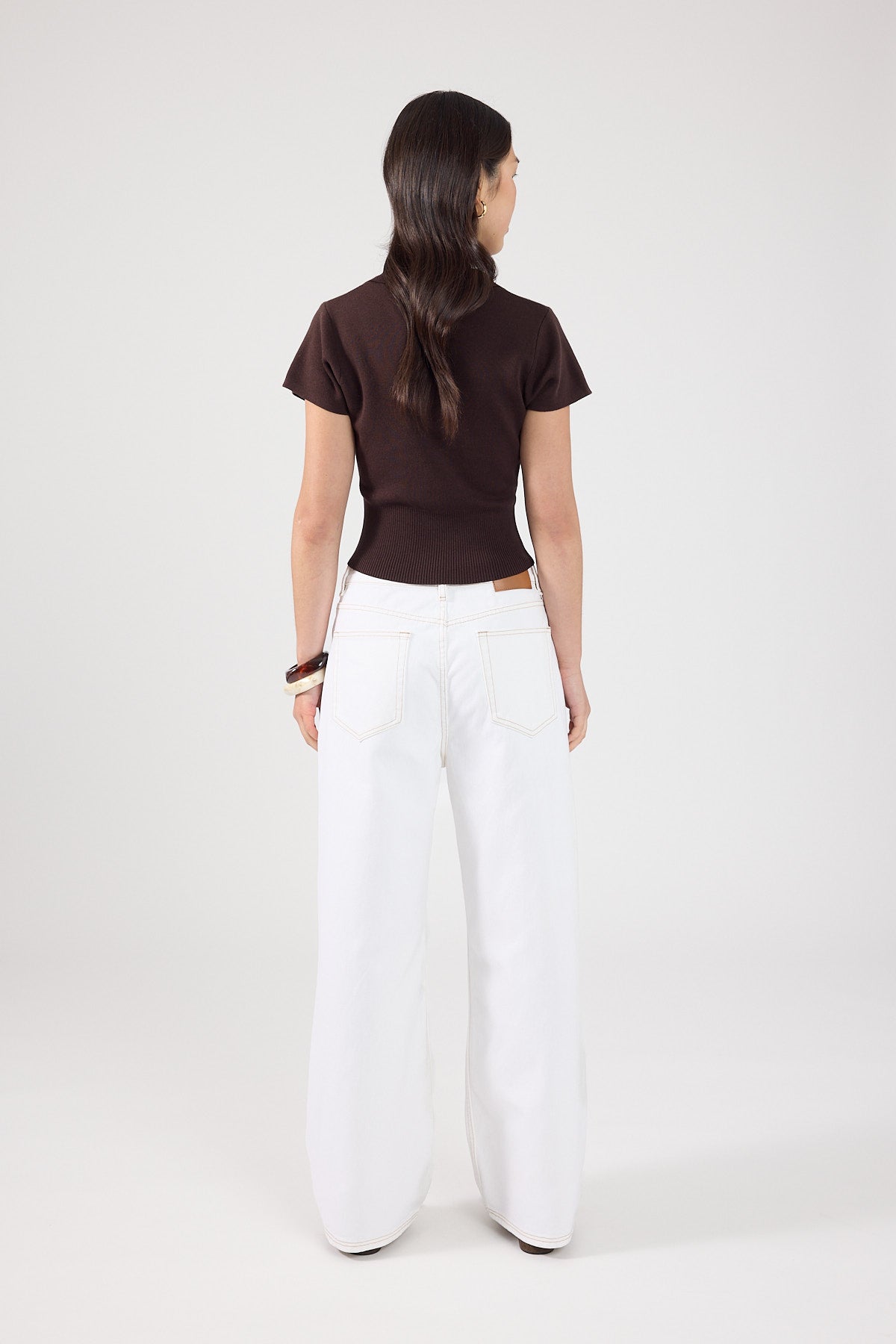 Perfect Stranger Tucker Knit Polo Top Brown