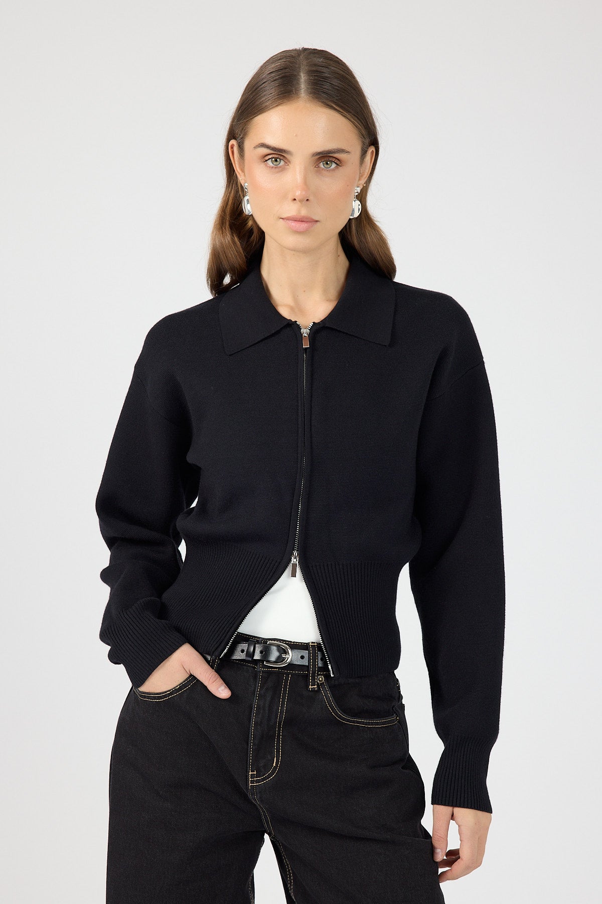 Perfect Stranger Sloane Zip Up Cardigan Black