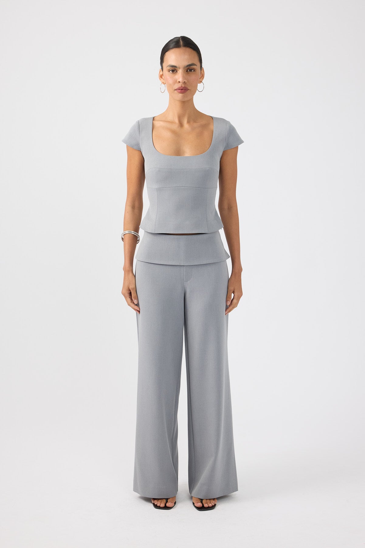 Perfect Stranger Vaila Short Sleeve Suiting Top Grey