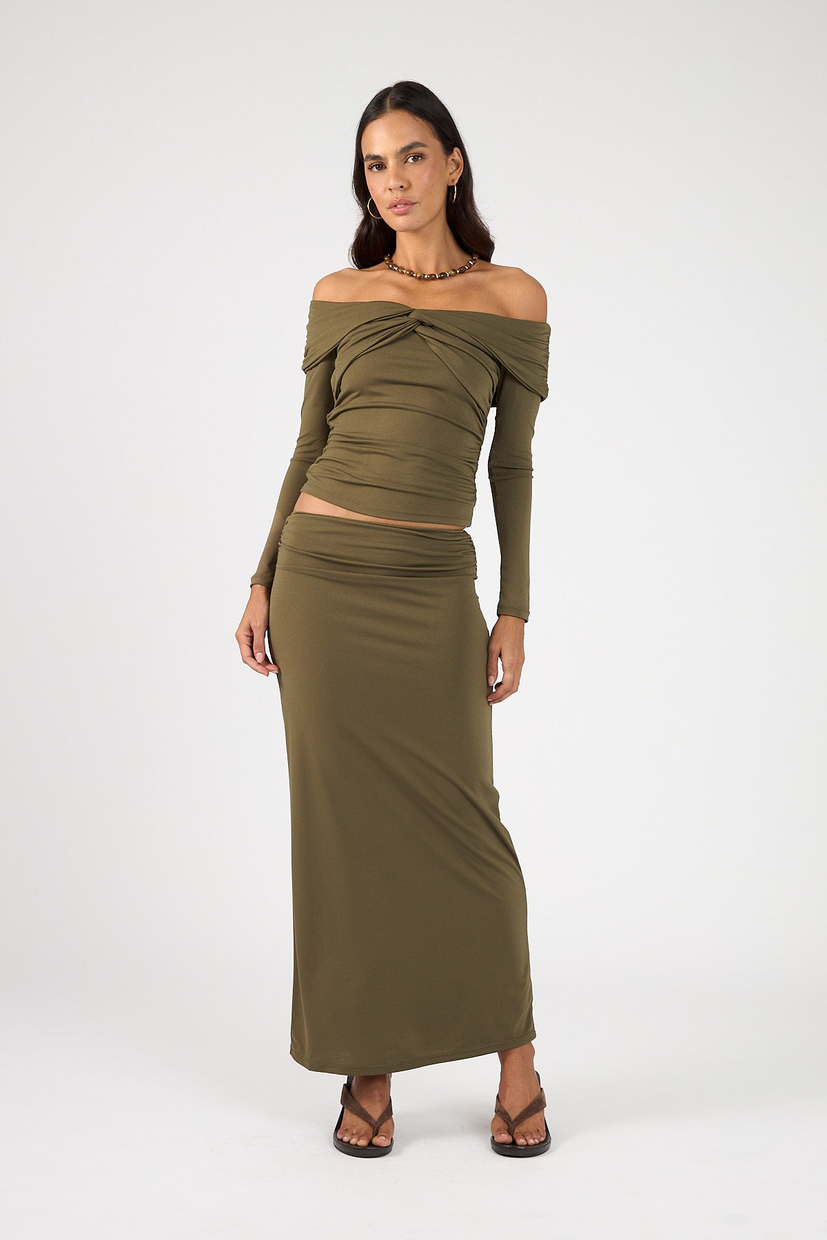 Perfect Stranger Dorian Maxi Skirt Khaki