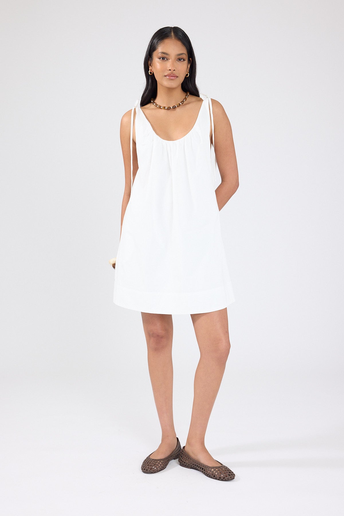 Perfect Stranger Penelope Tie Shoulder Mini Dress Off White