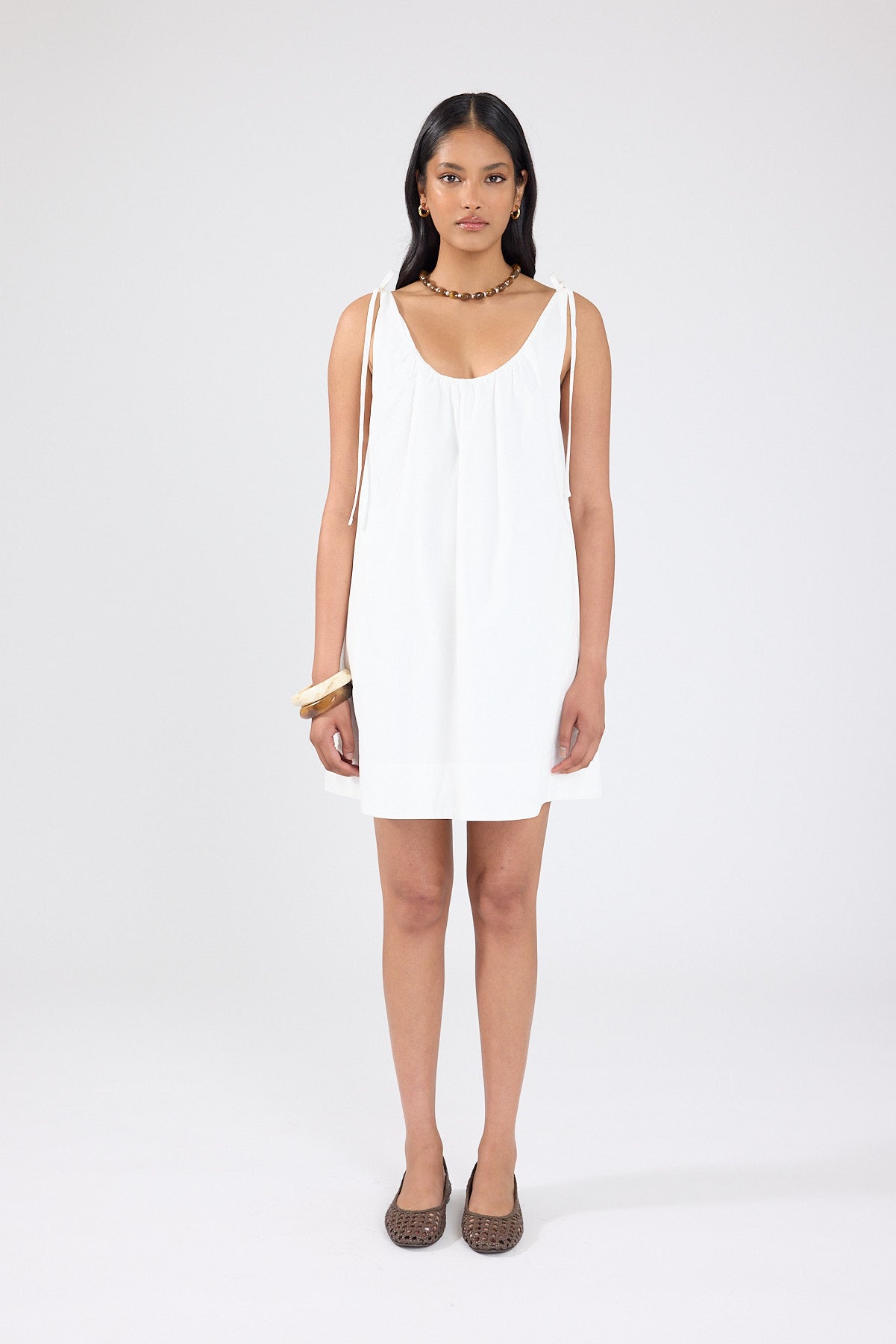Perfect Stranger Penelope Tie Shoulder Mini Dress Off White