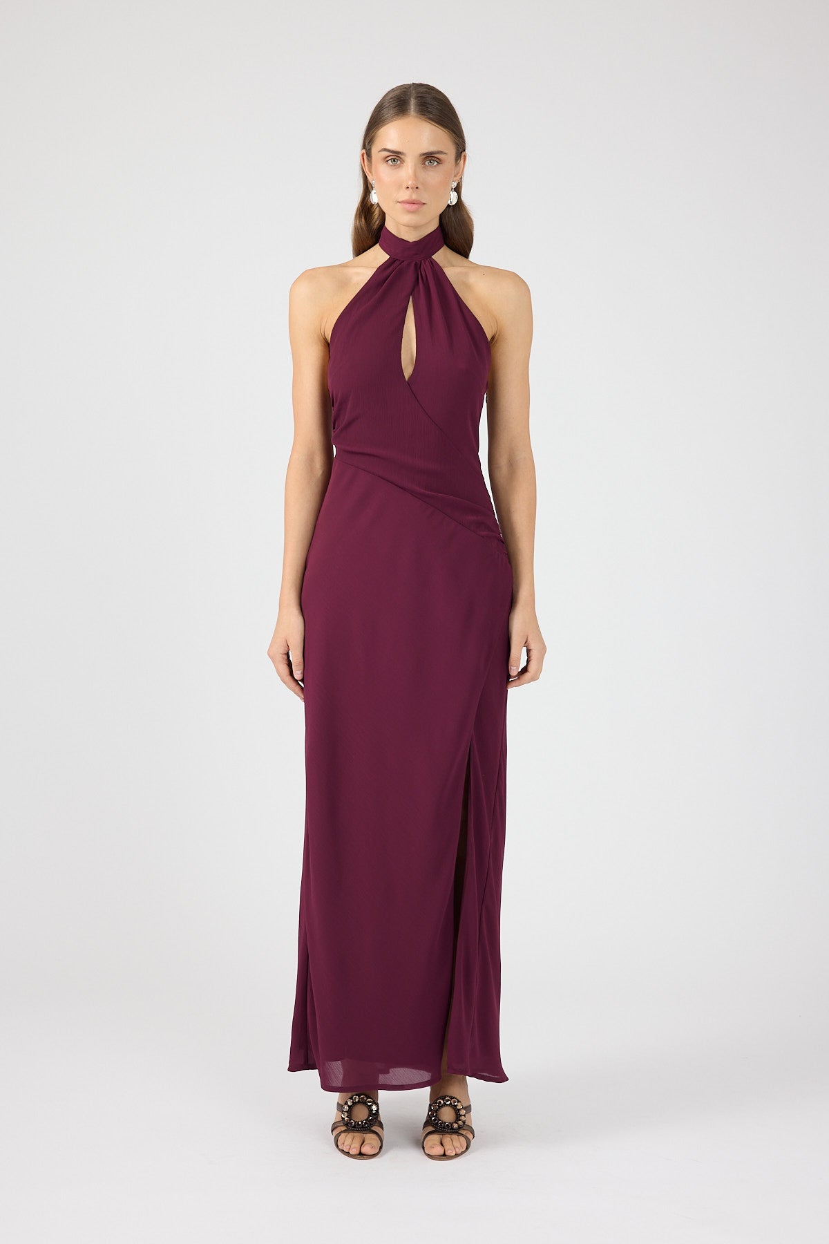 Perfect Stranger Ember Halter Maxi Dress Plum