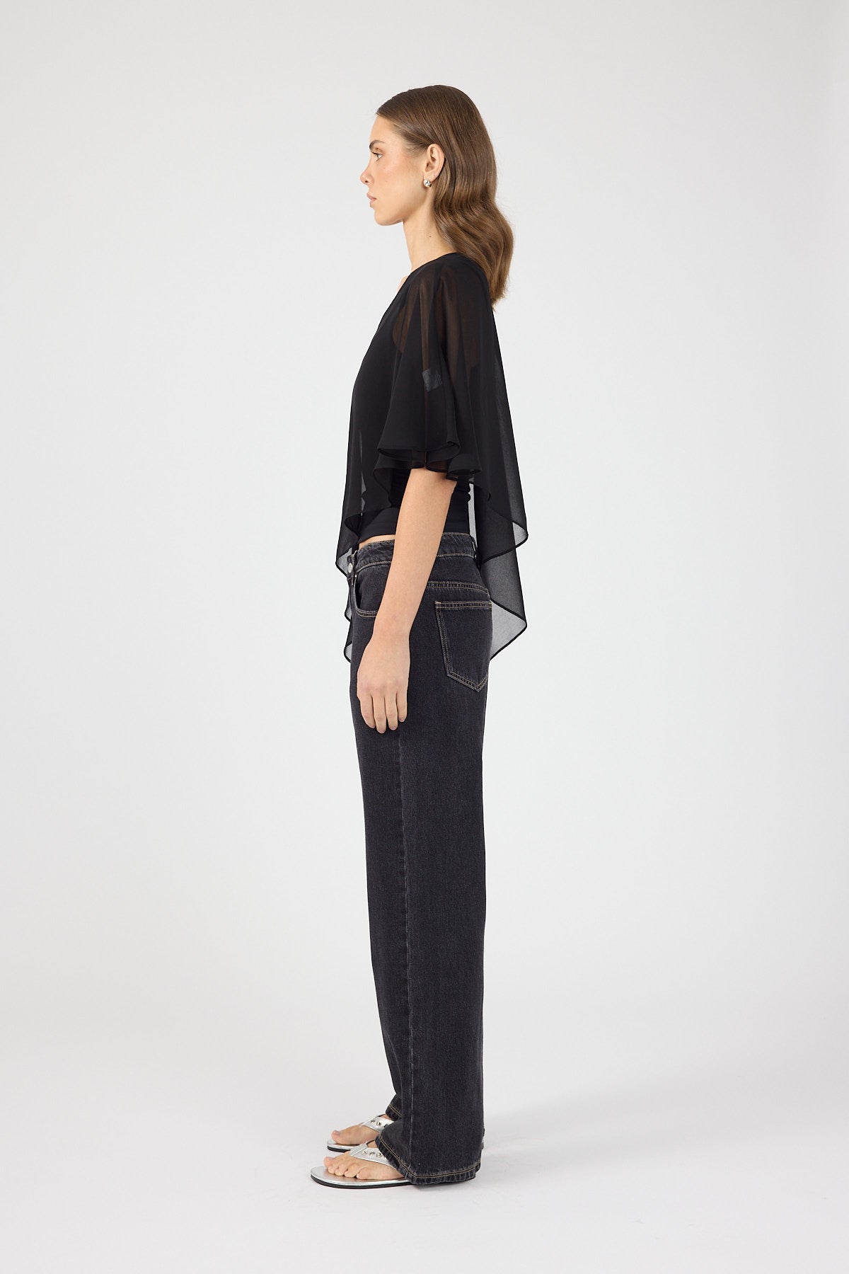 Perfect Stranger Anna Chiffon Poncho Black