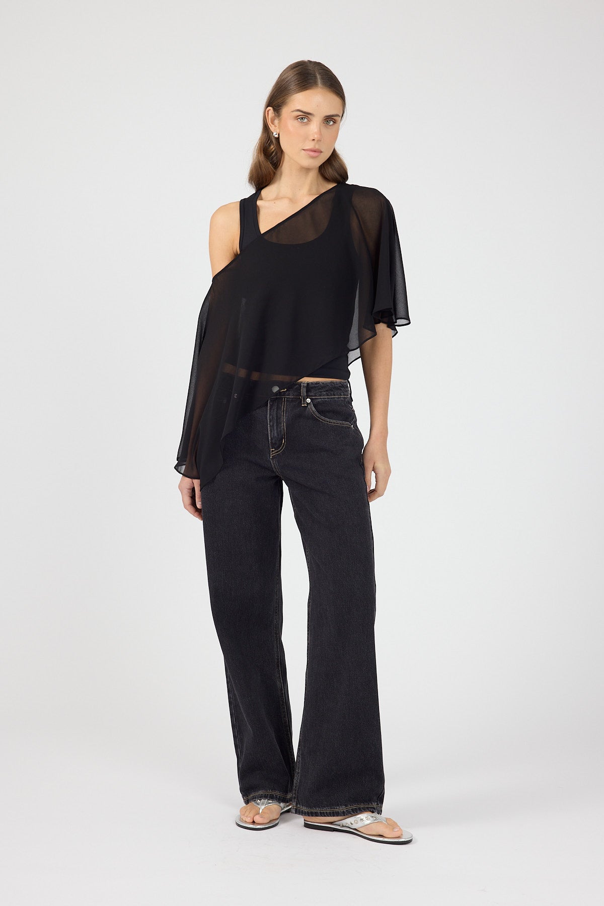 Perfect Stranger Anna Chiffon Poncho Black