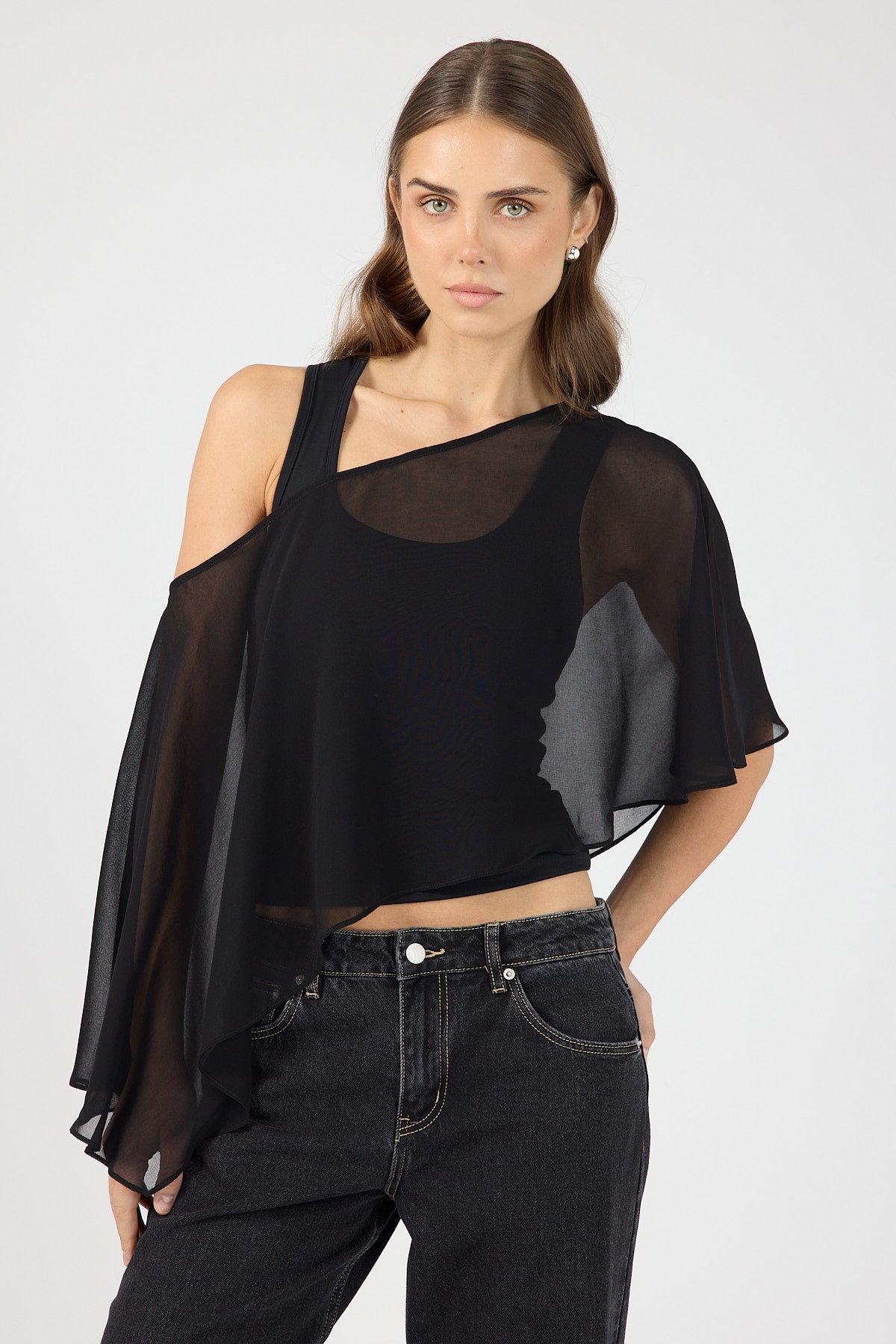 Perfect Stranger Anna Chiffon Poncho Black