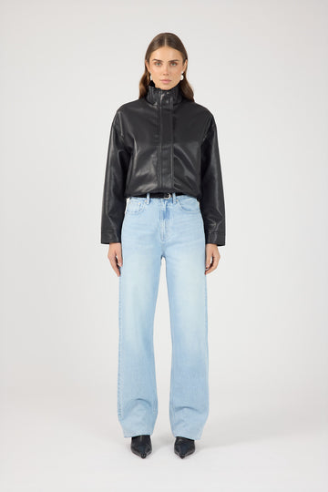 Perfect Stranger Mid Rise Relaxed Straight Jean Light Blue Denim