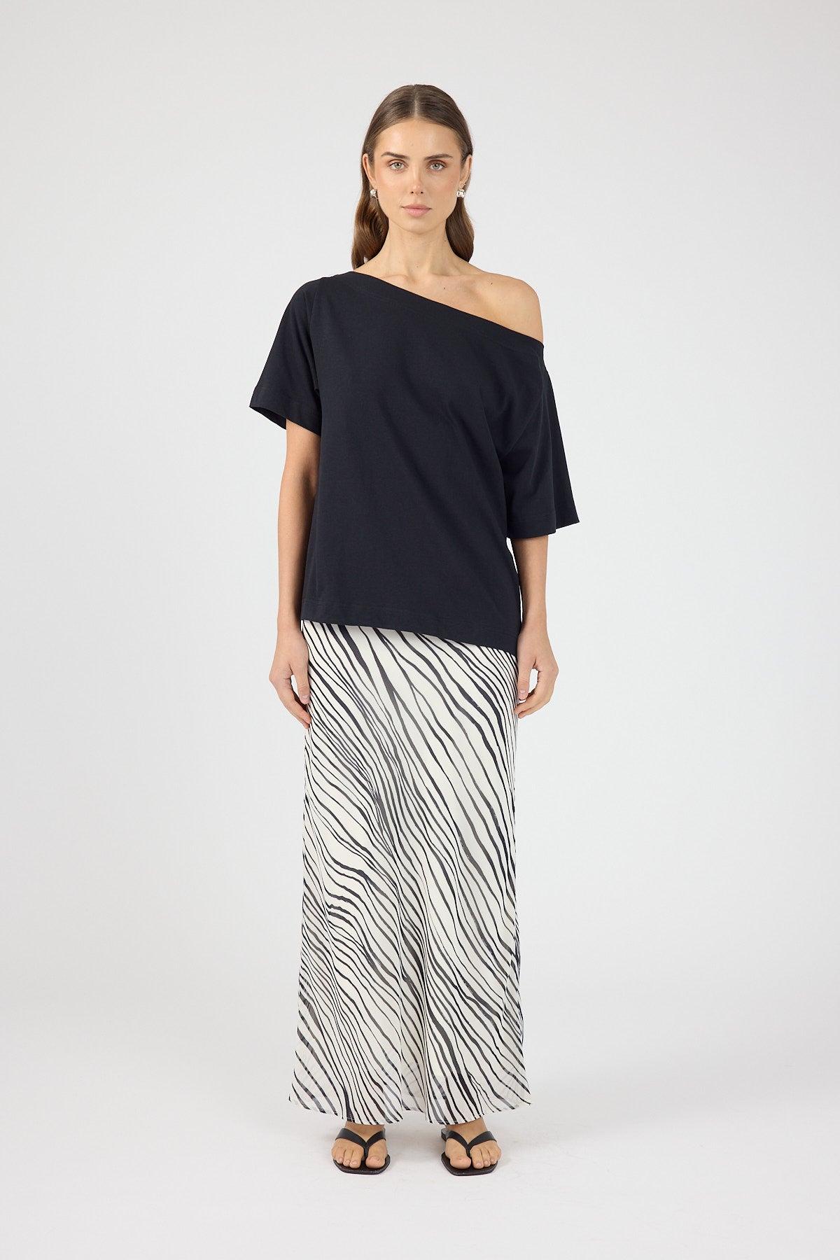 Perfect Stranger Elodie Maxi Skirt Black/White Stripe