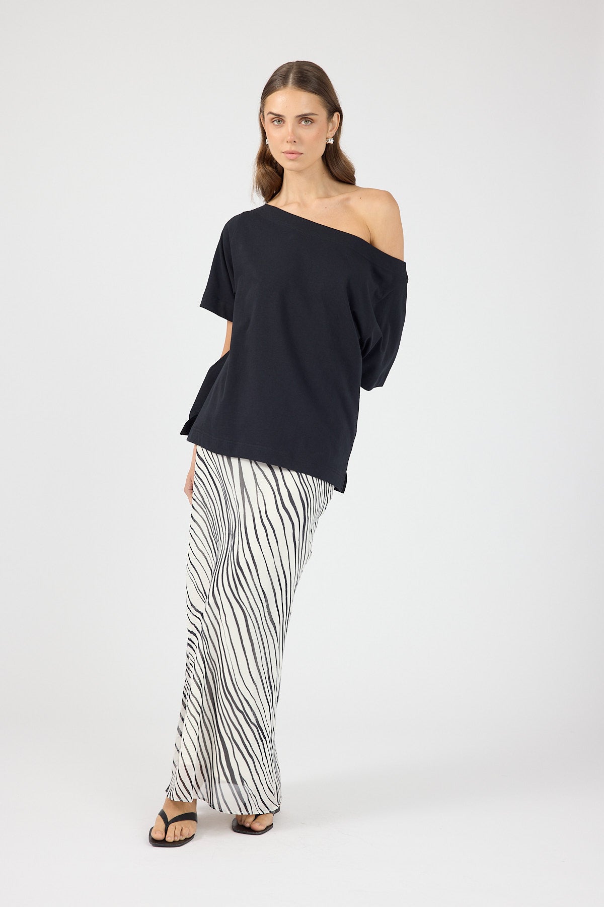 Perfect Stranger Elodie Maxi Skirt Black/White Stripe