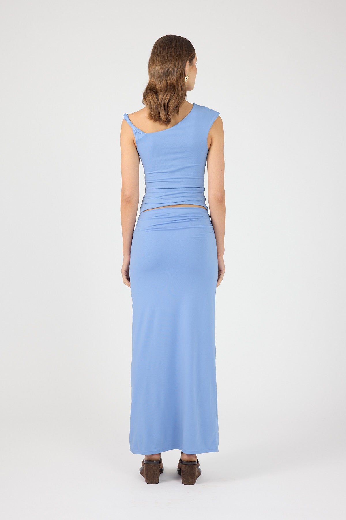 Perfect Stranger Dorian Draped Buckle Top Periwinkle Blue